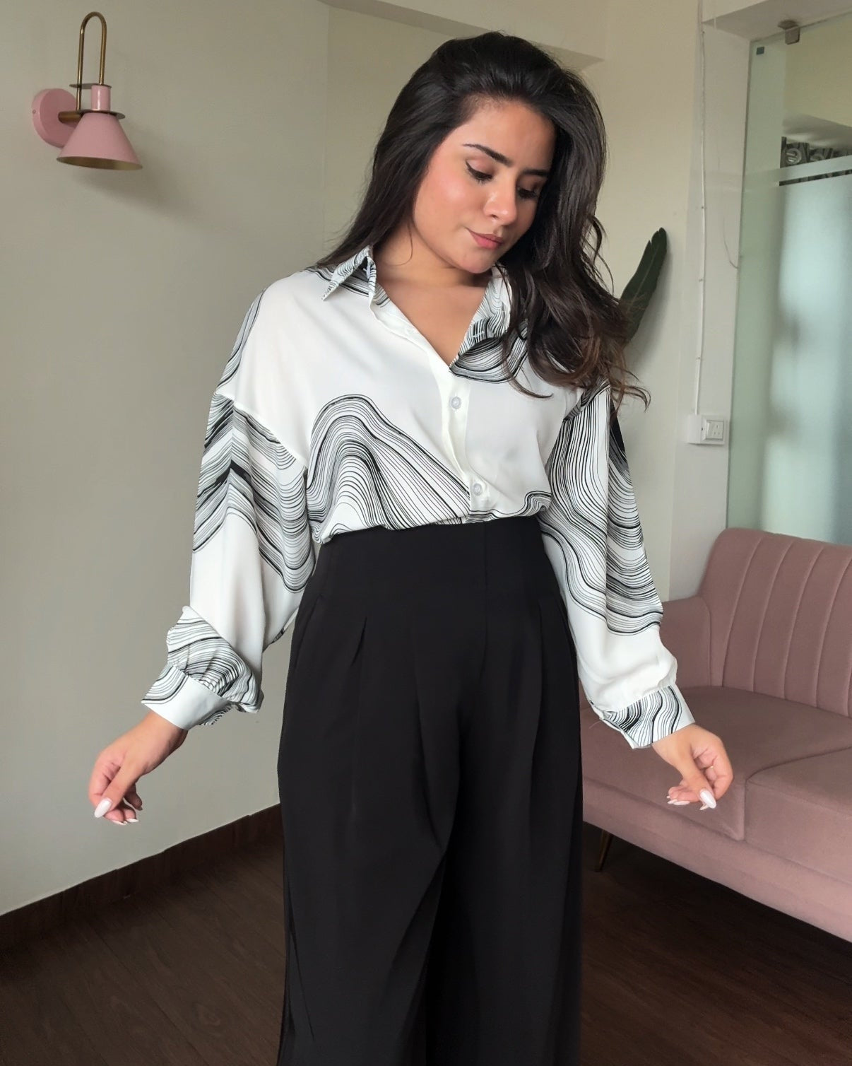 Black Crepe Contrast Shirt