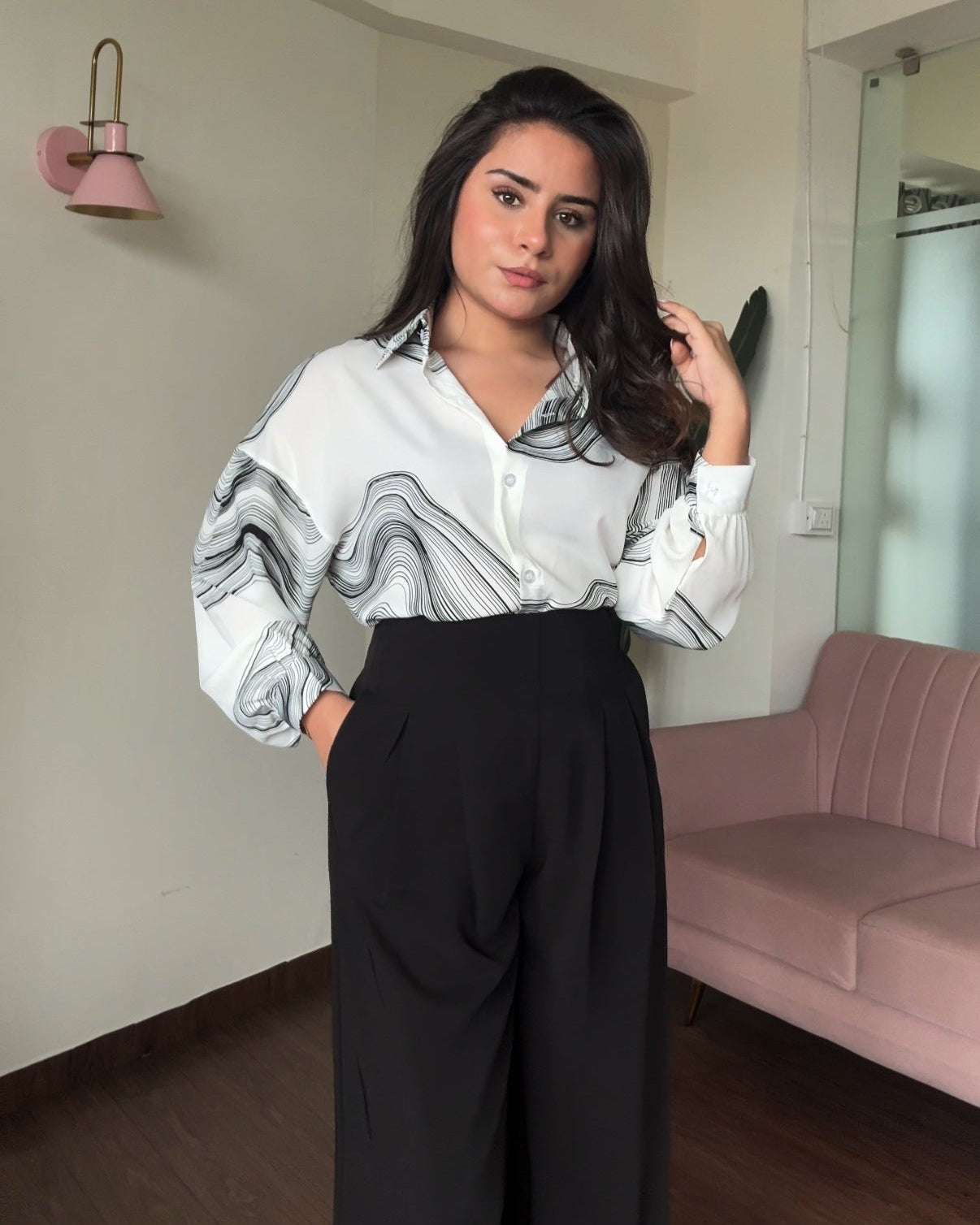 Black Crepe Contrast Shirt