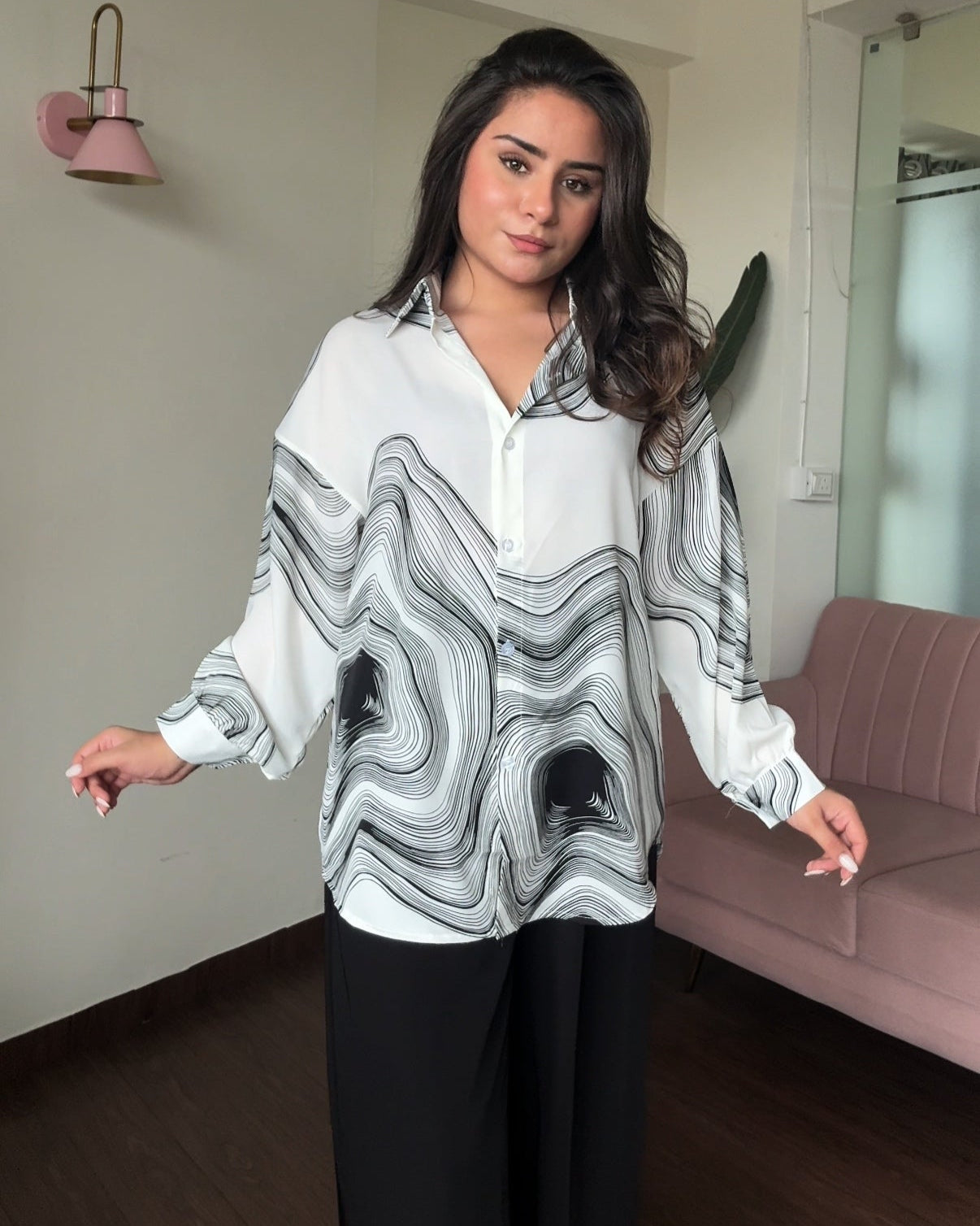 Black Crepe Contrast Shirt