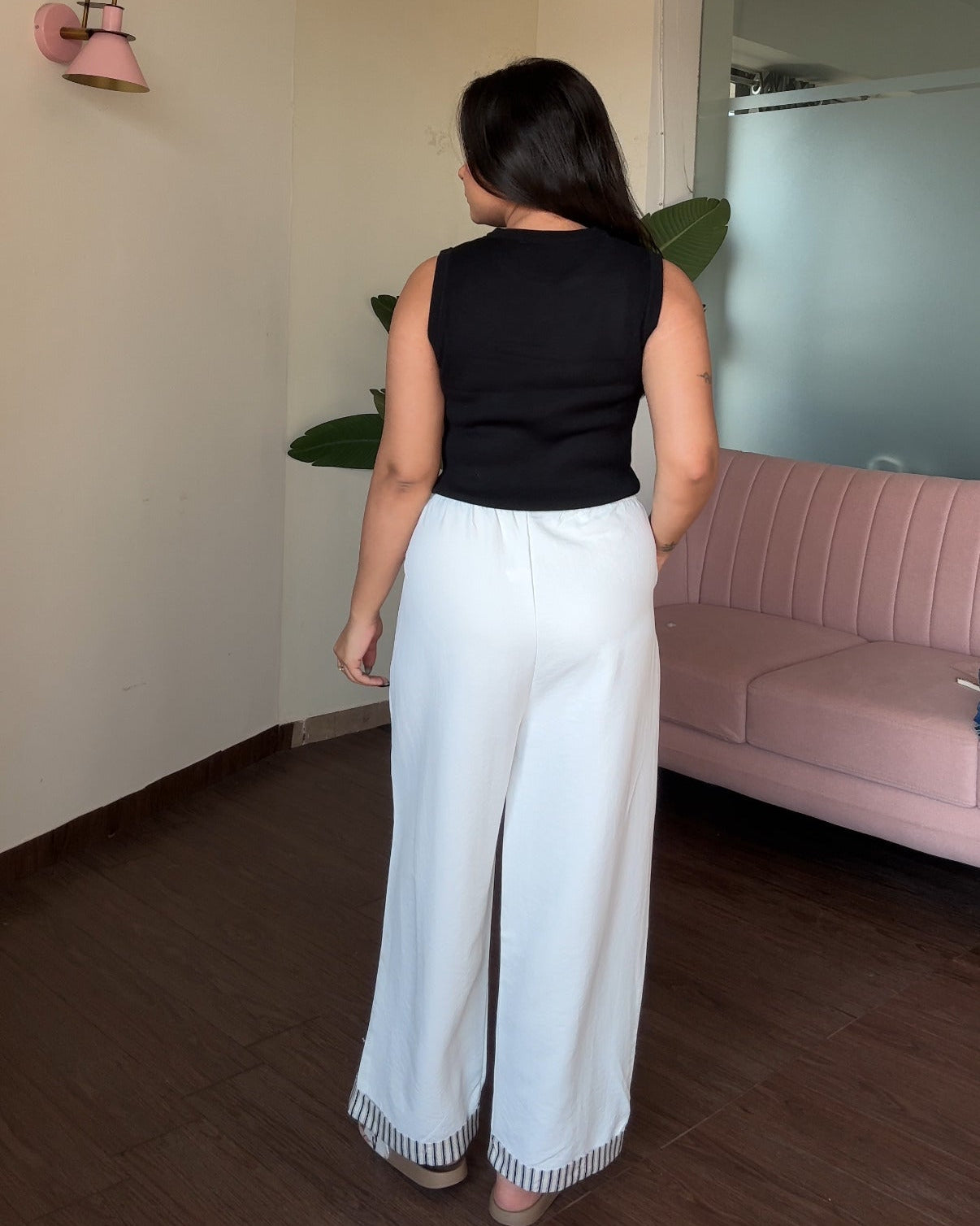 Drawstring Detail Hem Striped Cotton Pajama Pants