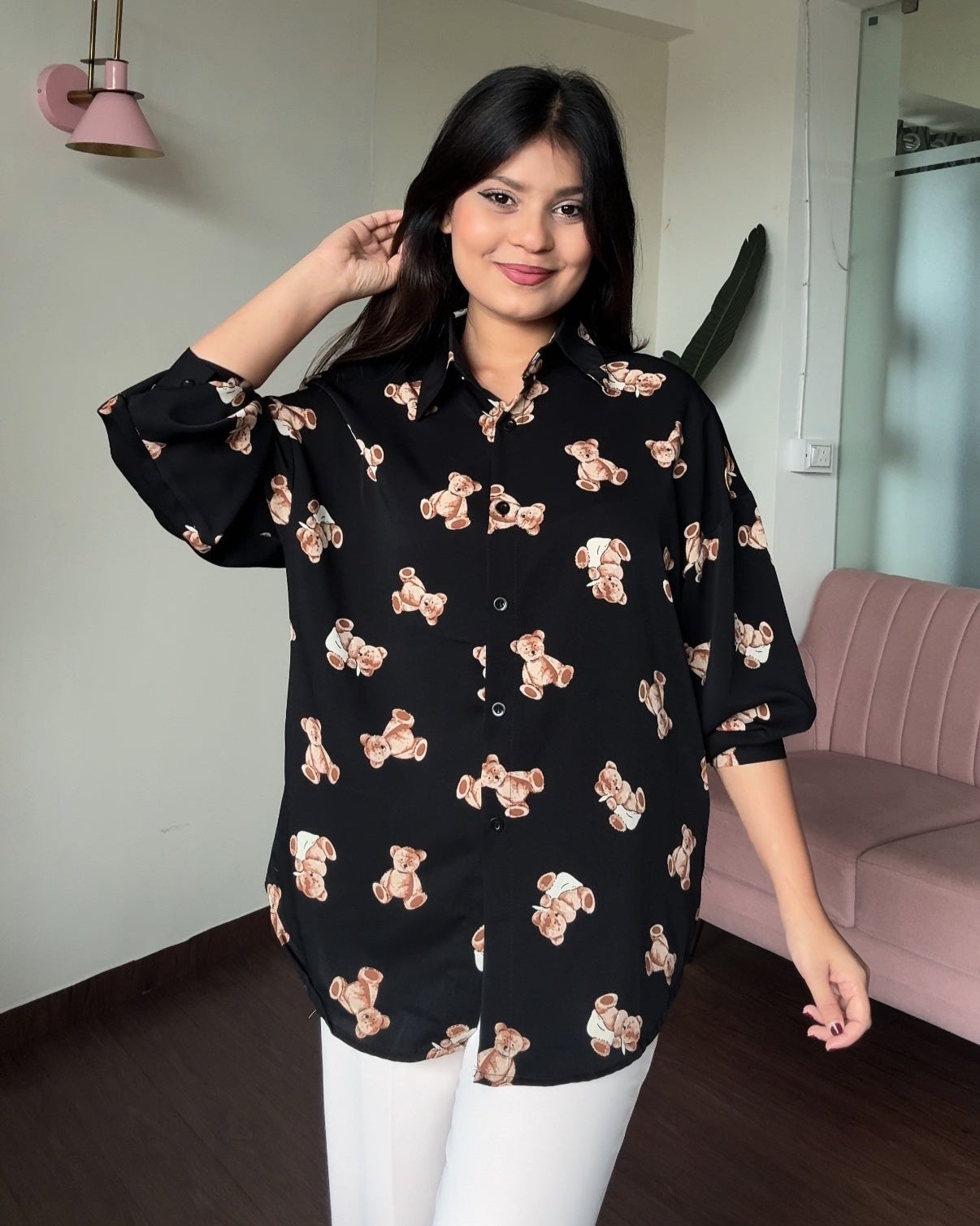 Teddy Print Crepe Shirt