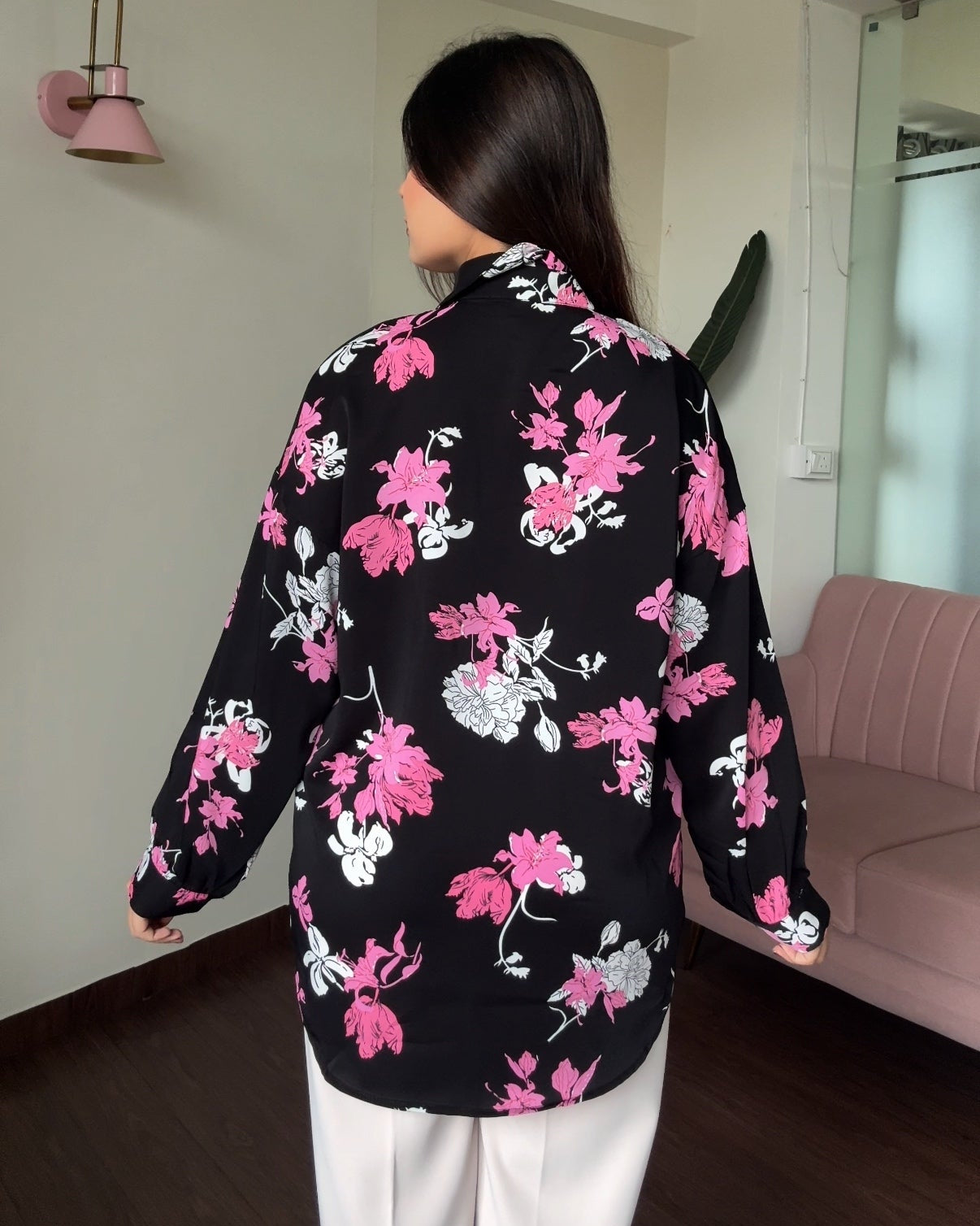 Printed Black Floral Crepe Full Sleeves Shirt