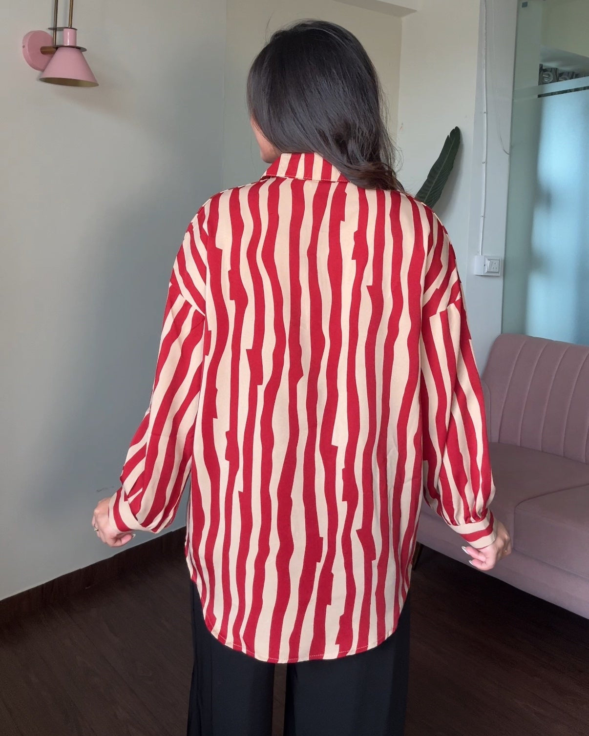 Printed Stripe Crepe Full Sleeves Shirt