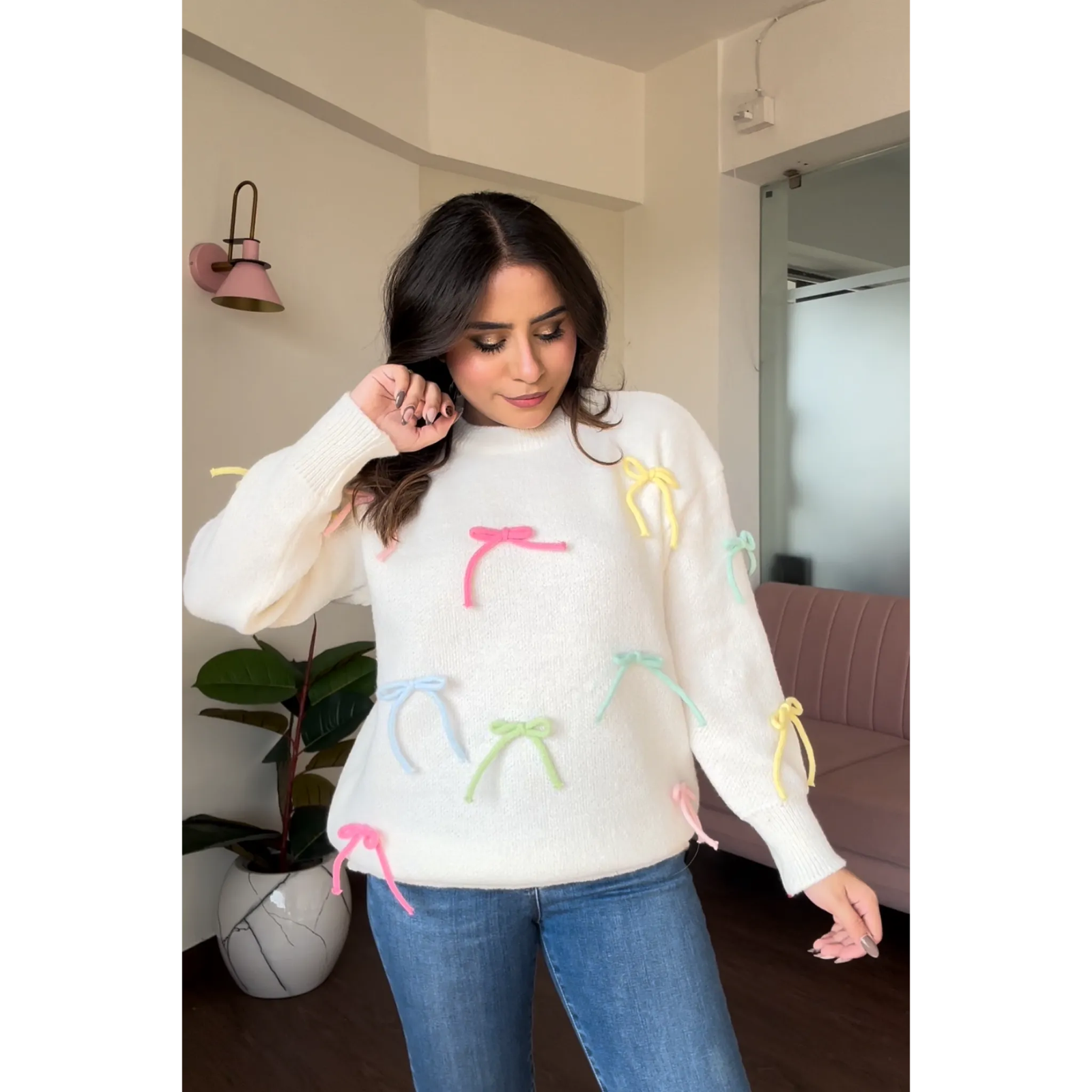 Knitted Bow Chunky Sweater