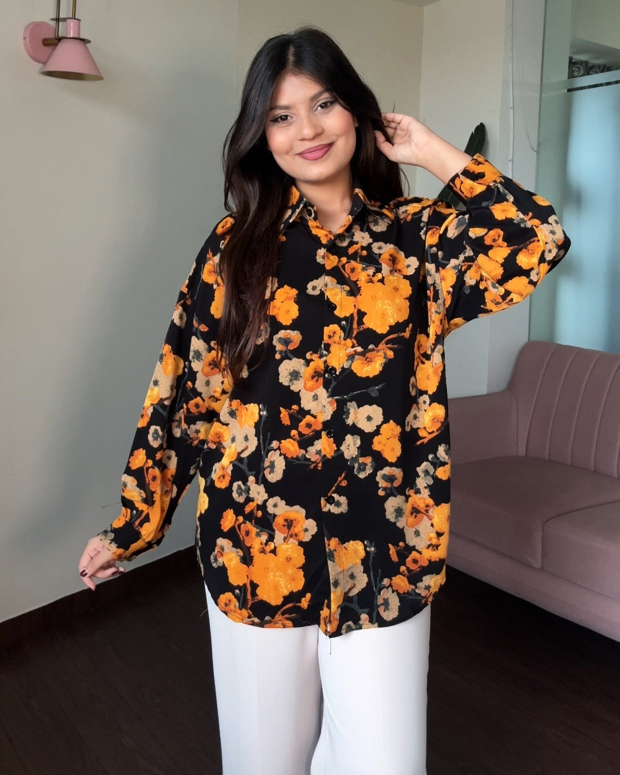 Printed Sunset Florals Crepe Shirt