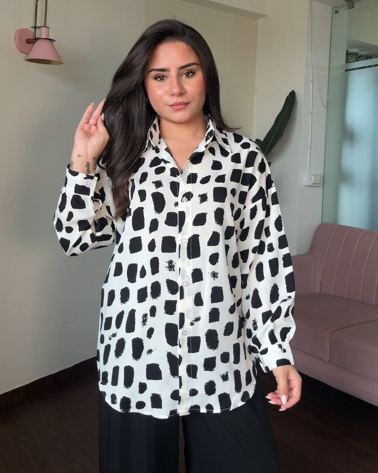 Printed White Brush Crepe Shirt