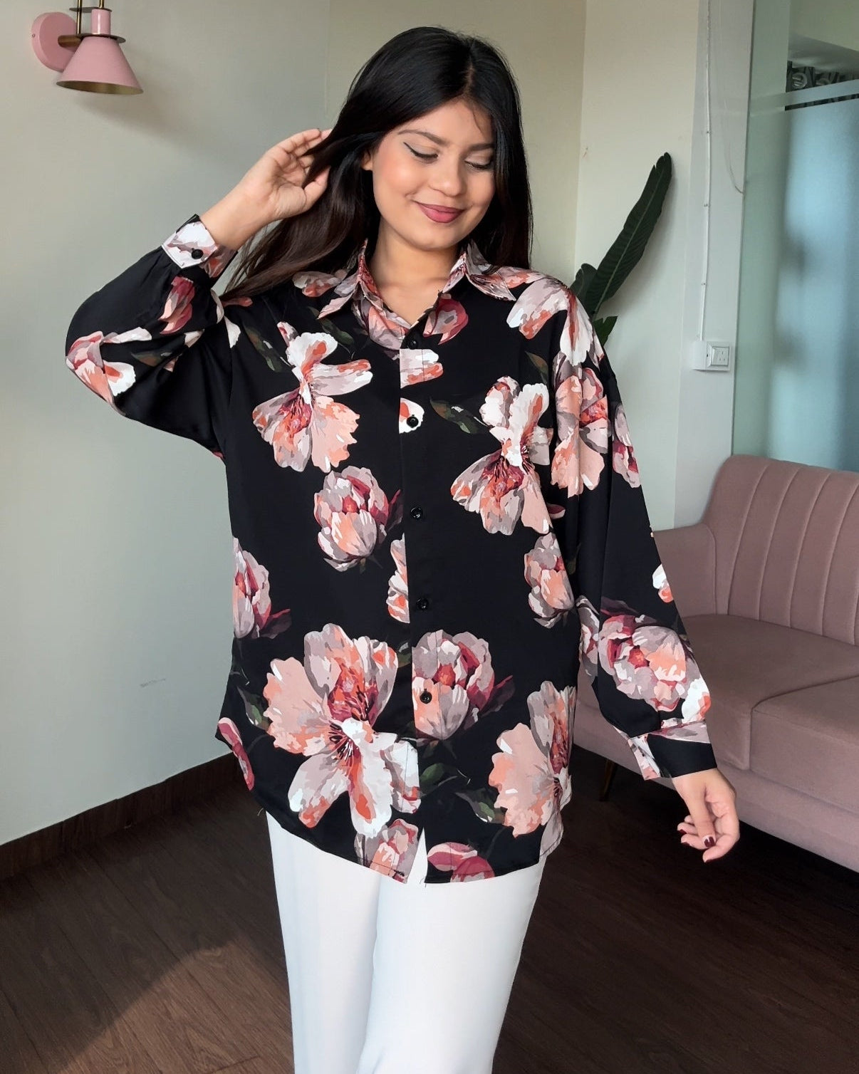 Printed Abstract Petal Crepe Shirt