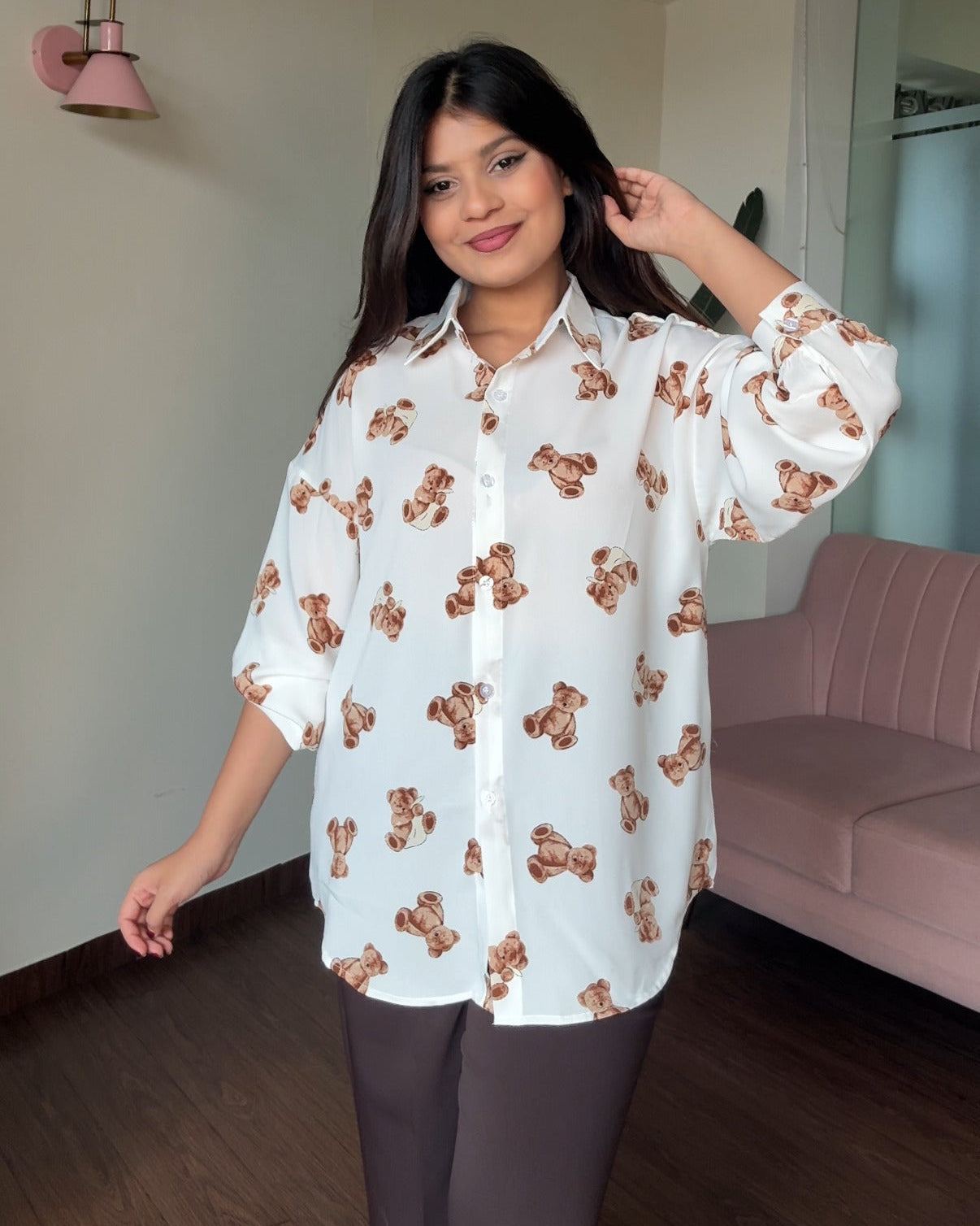 Teddy Print Crepe Shirt