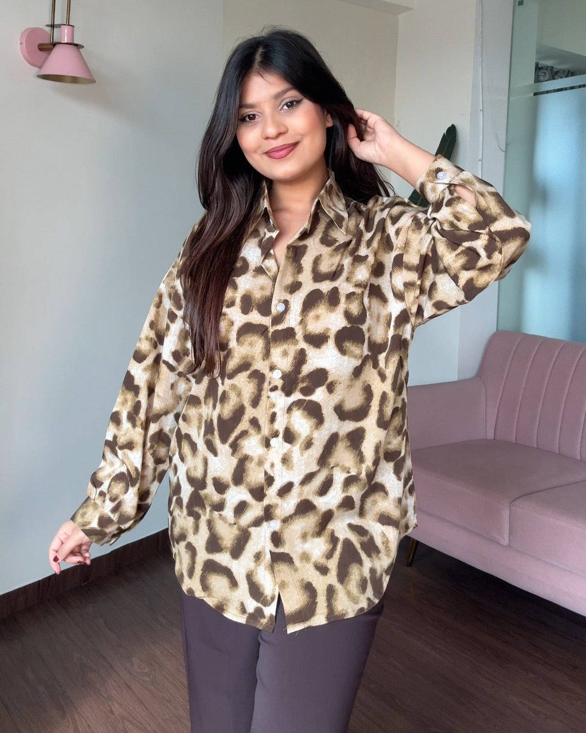 Cheetah Printed Crepe Full Sleeves Shirt