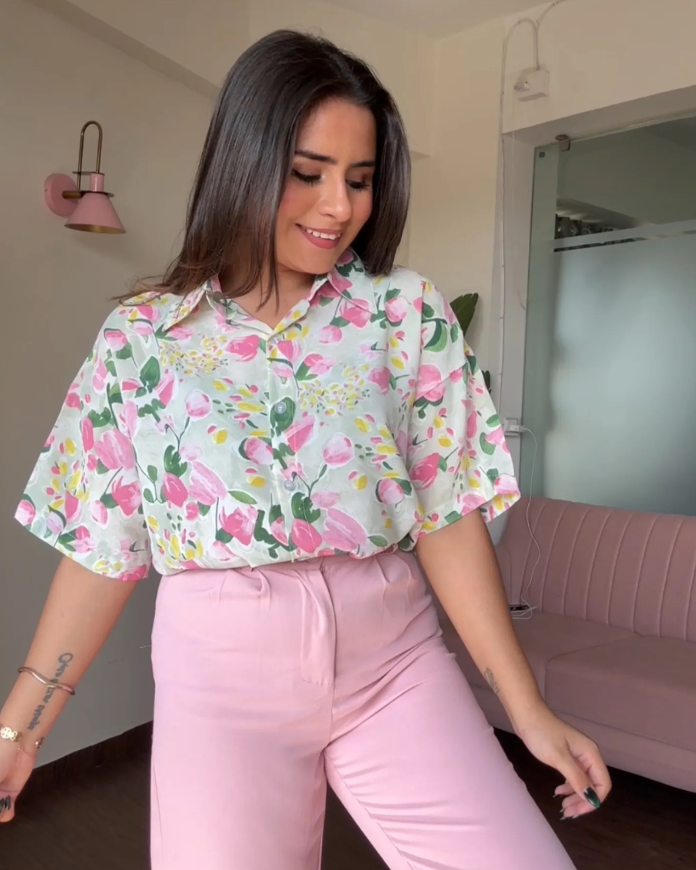 Printed Crepe Cut Sleeve Shirt