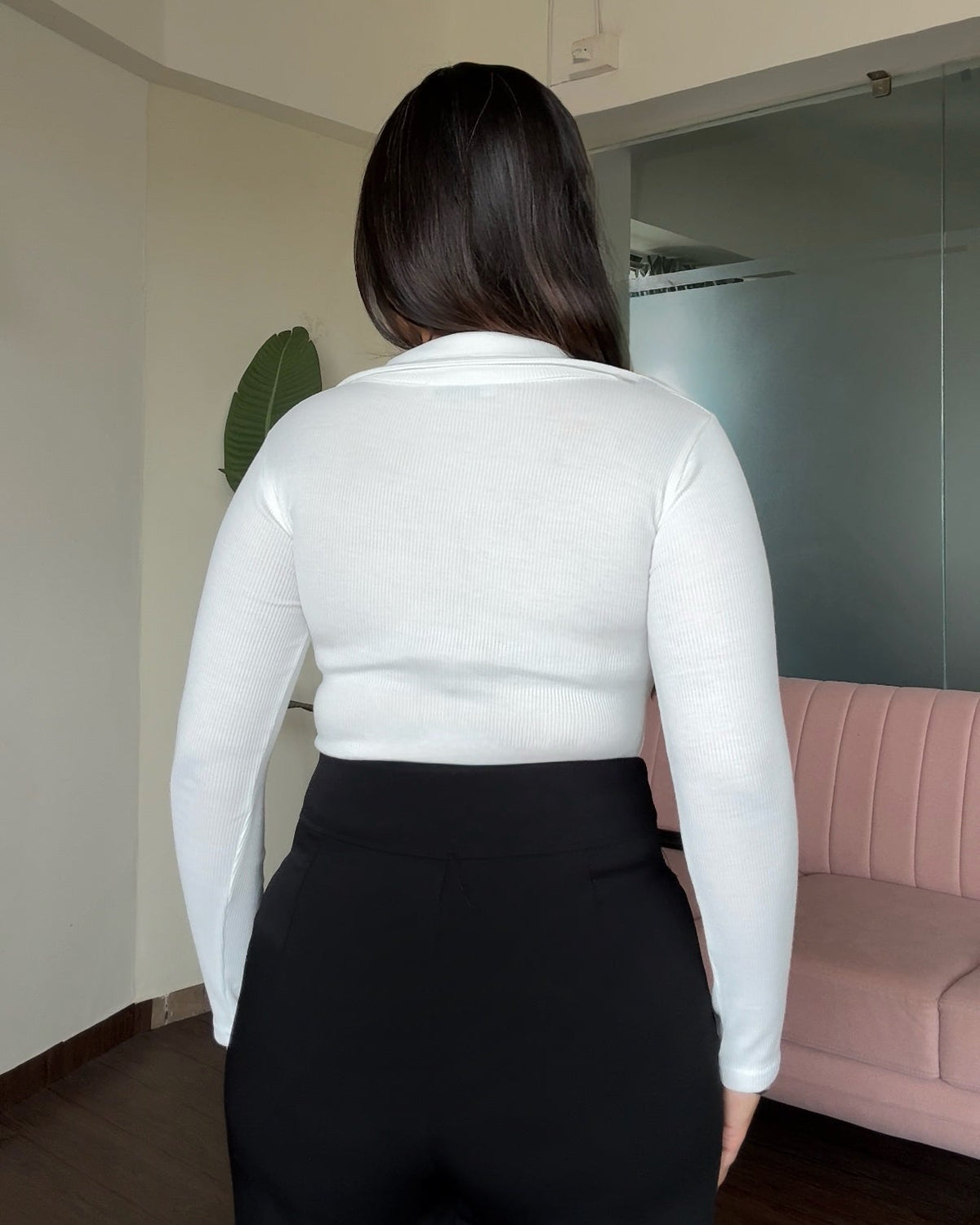 Ribbed Collar Bodysuit Top