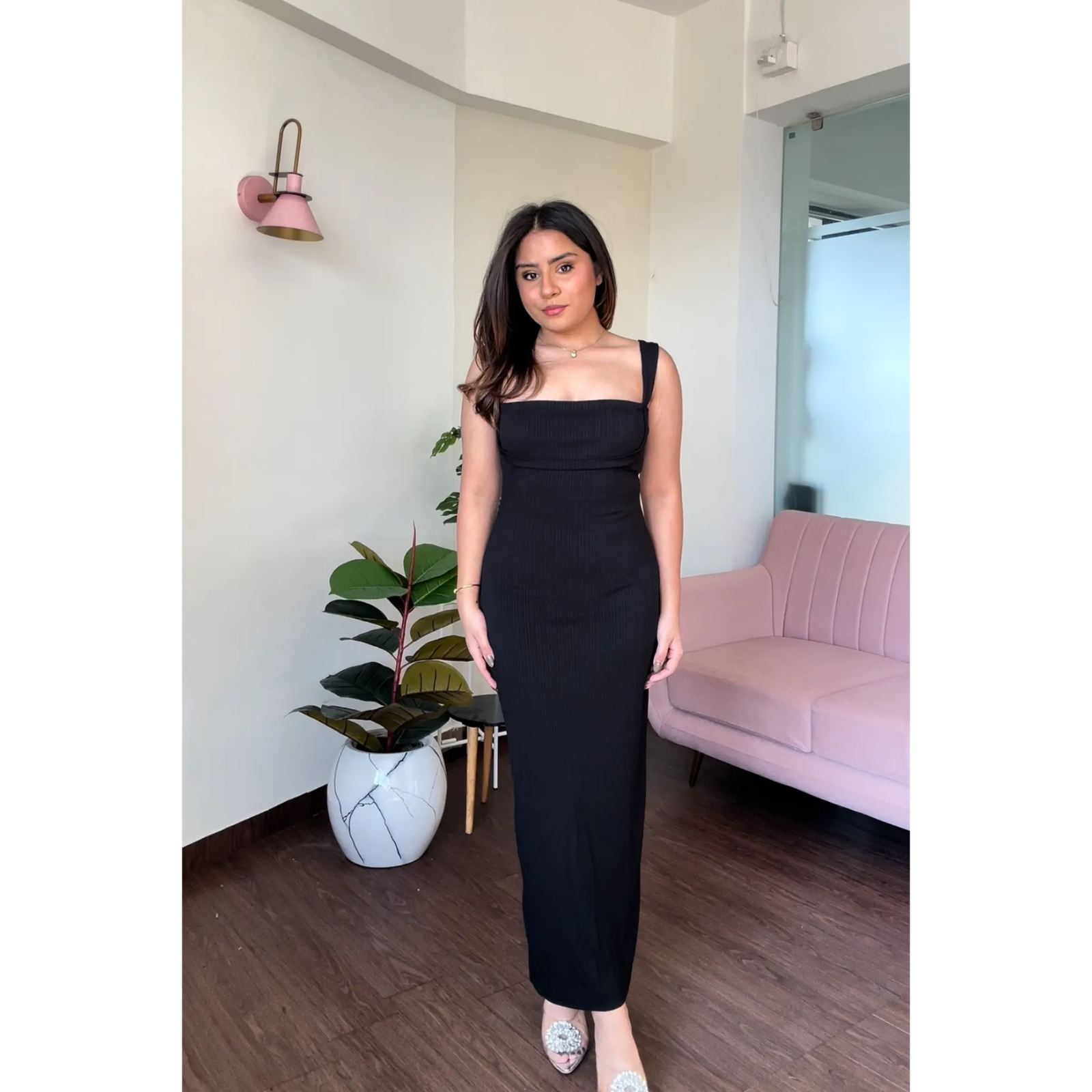 Square Neck Fit And Flare Midi Dress