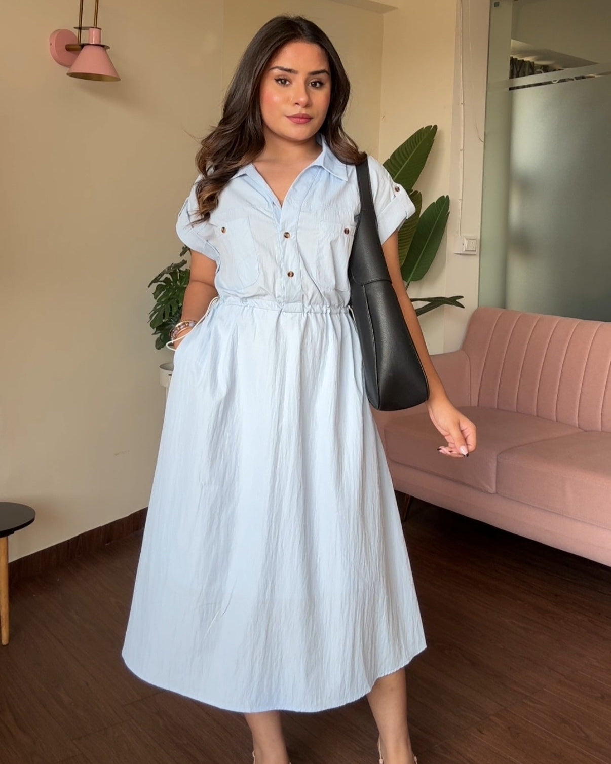 Pure Cotton Adjustable Waist Shirt Dress
