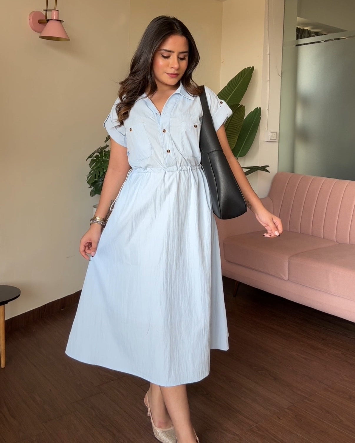 Pure Cotton Adjustable Waist Shirt Dress