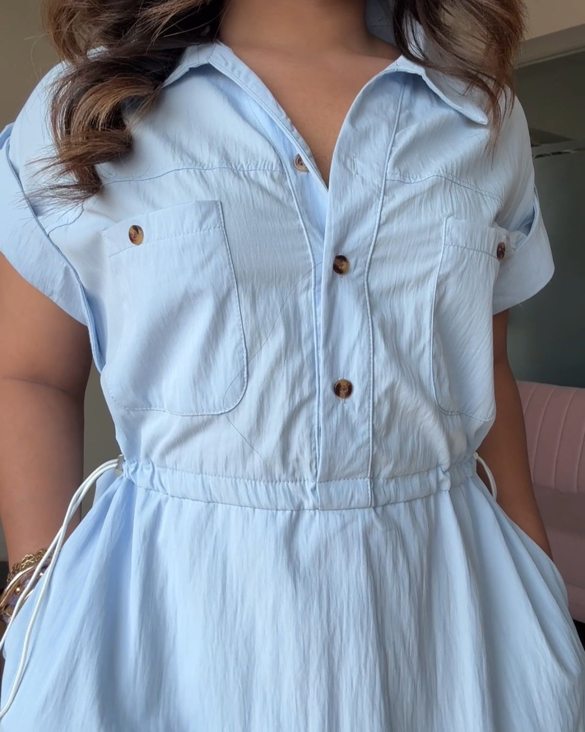 Pure Cotton Adjustable Waist Shirt Dress
