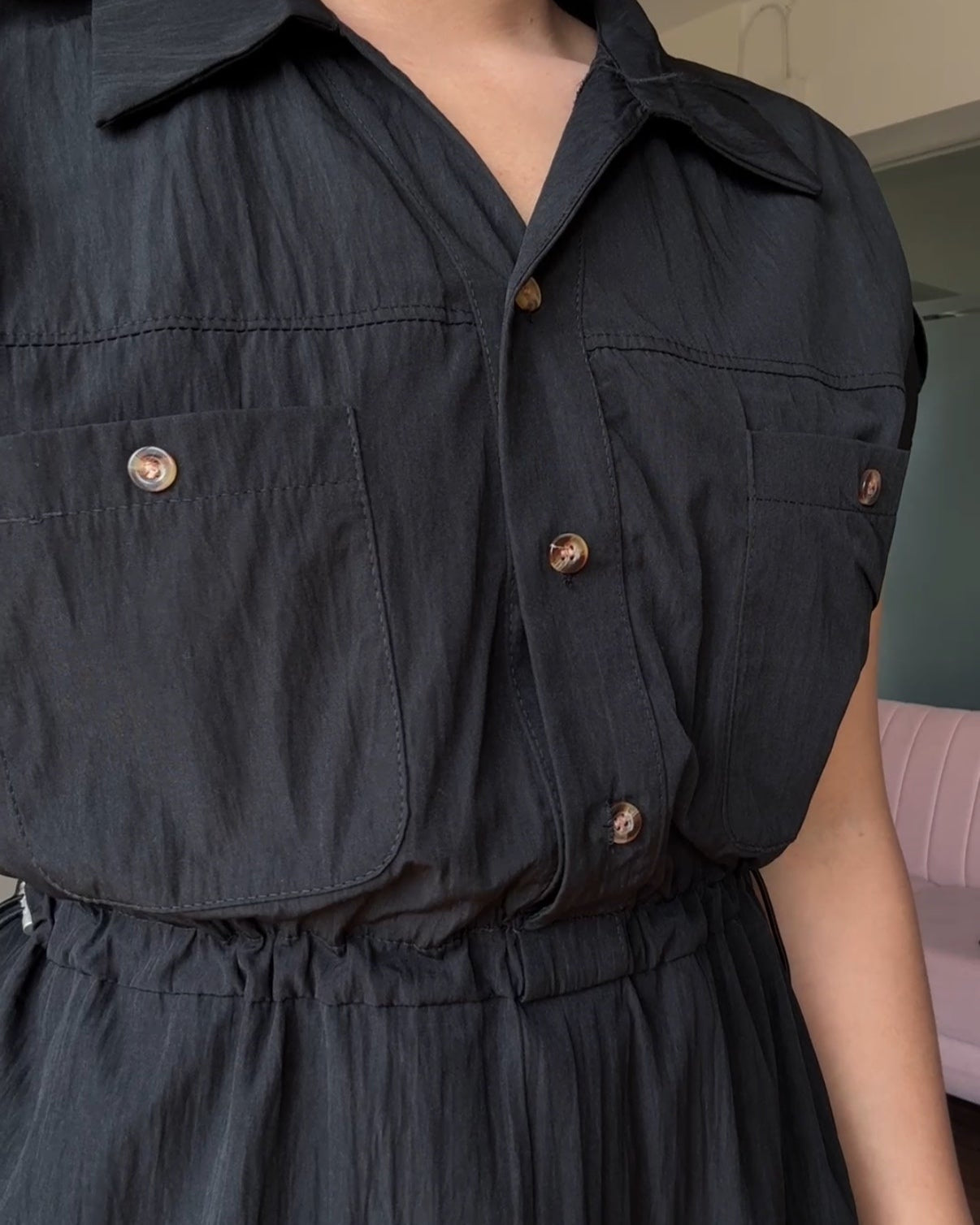 Pure Cotton Adjustable Waist Shirt Dress