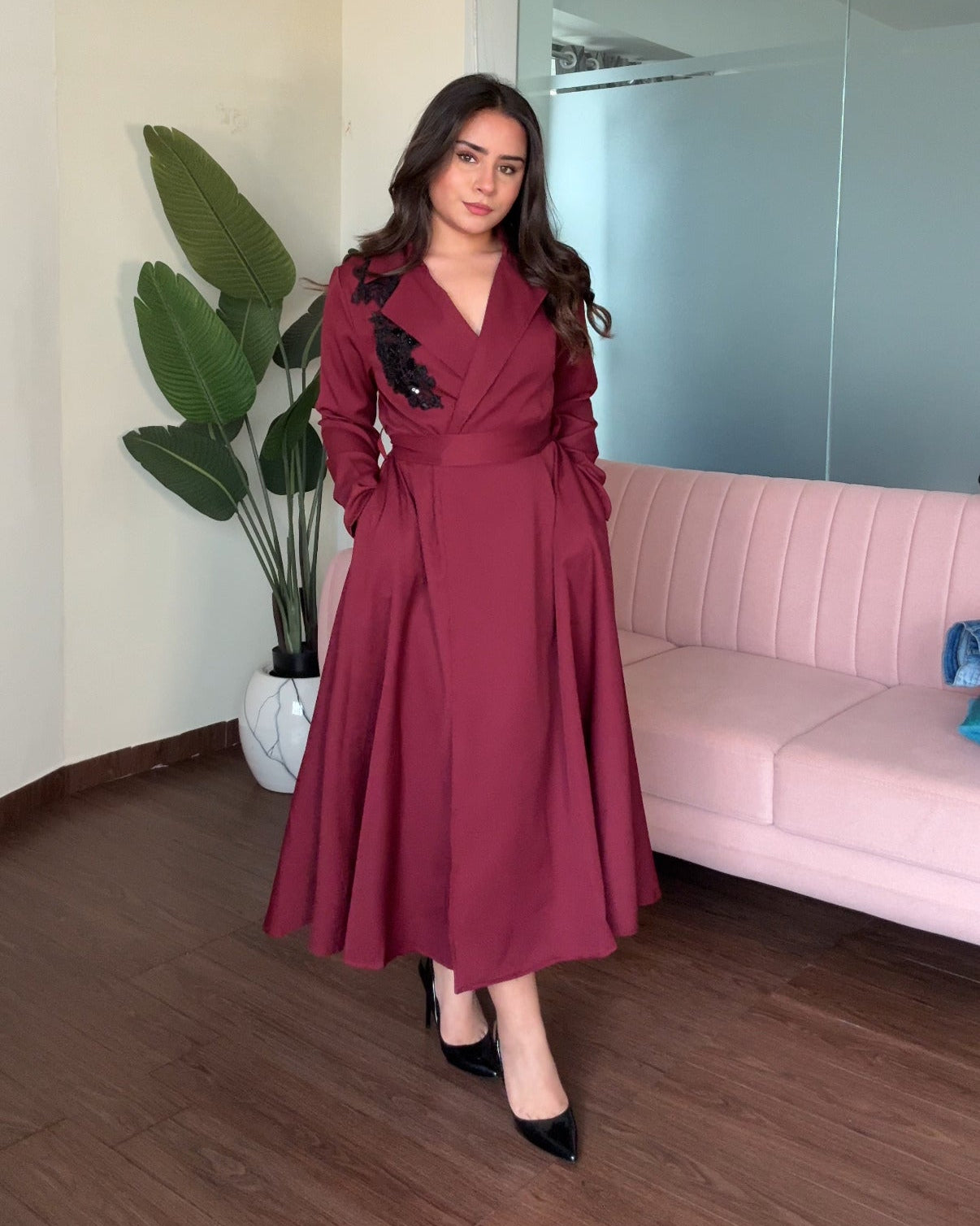 Embellished Premium Blazer Wrap Dress With Belt