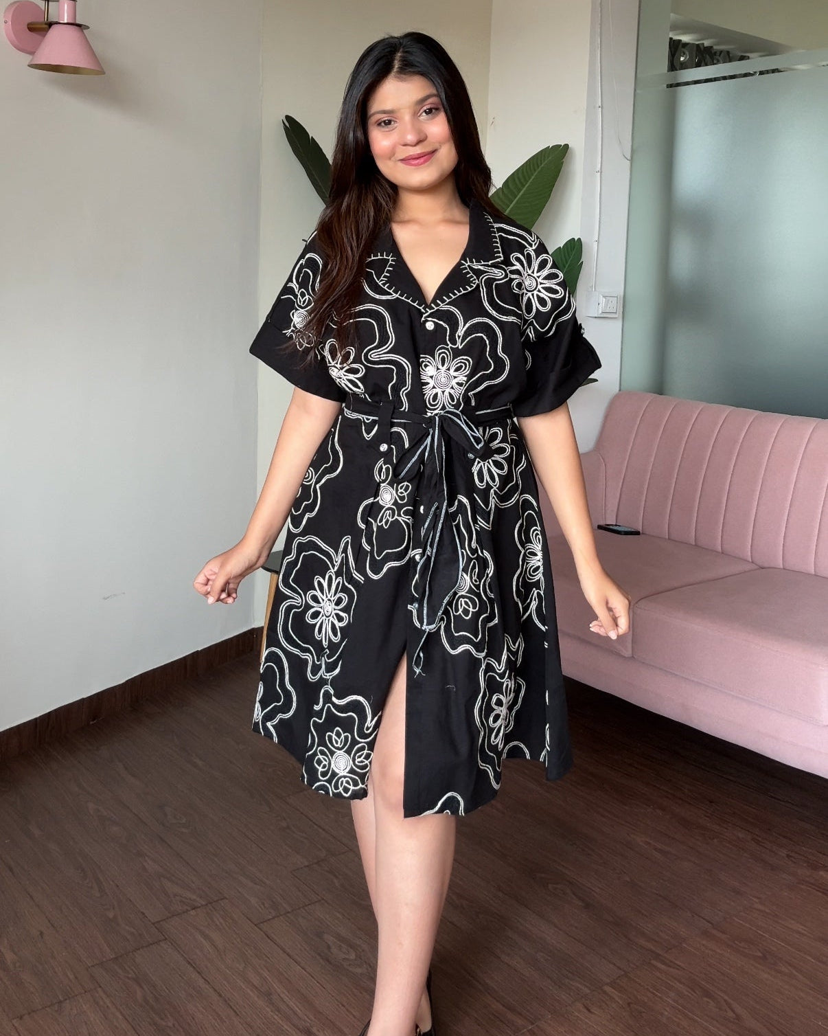 Embroidered Cotton Dress With Collar