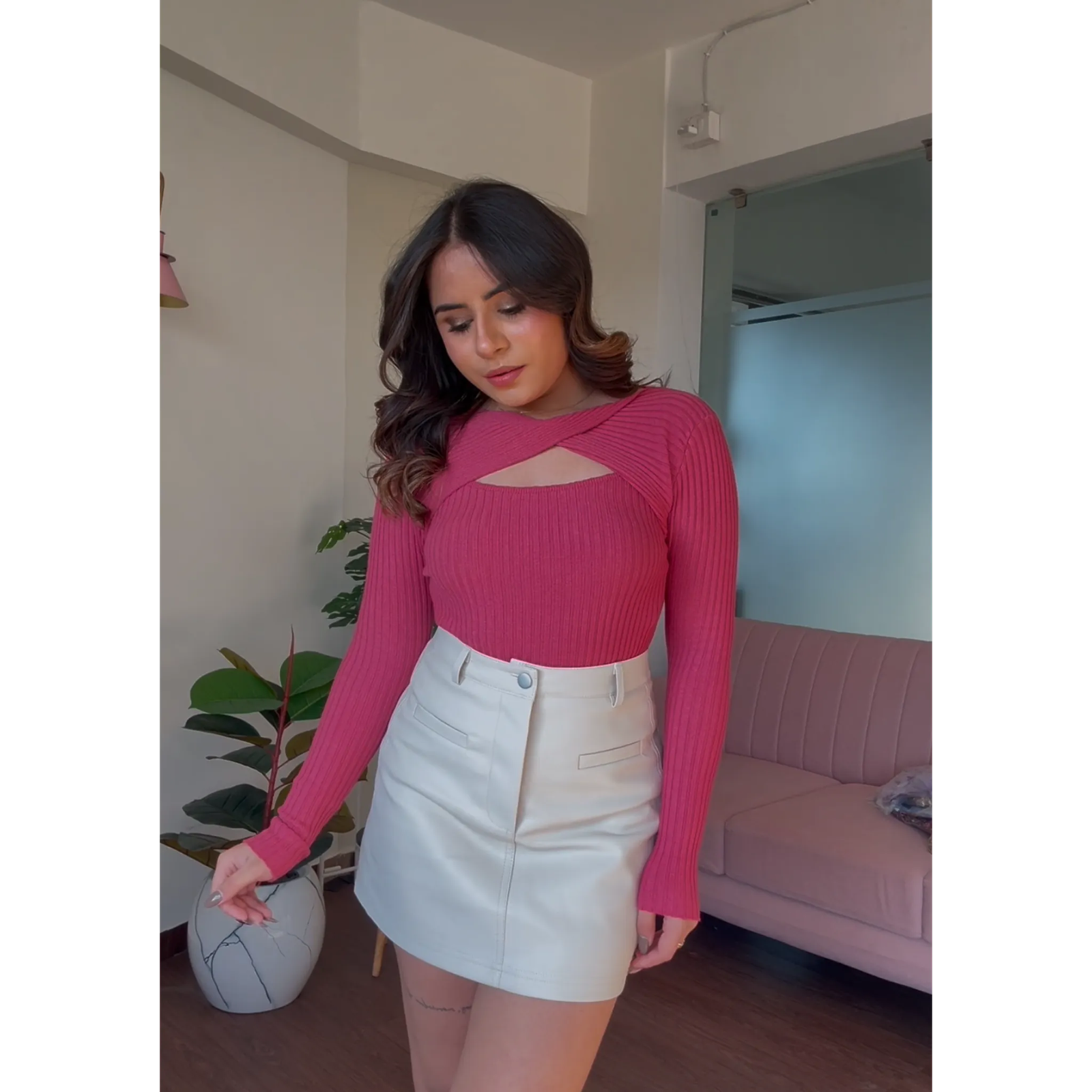 Ribbed Twist Detail Sweater Top