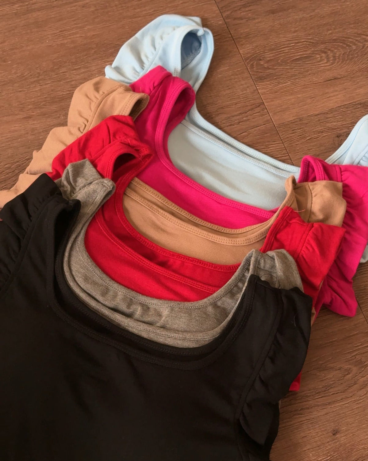 Square Neck Padded Ruffle Sleeve Crop Top Bundle