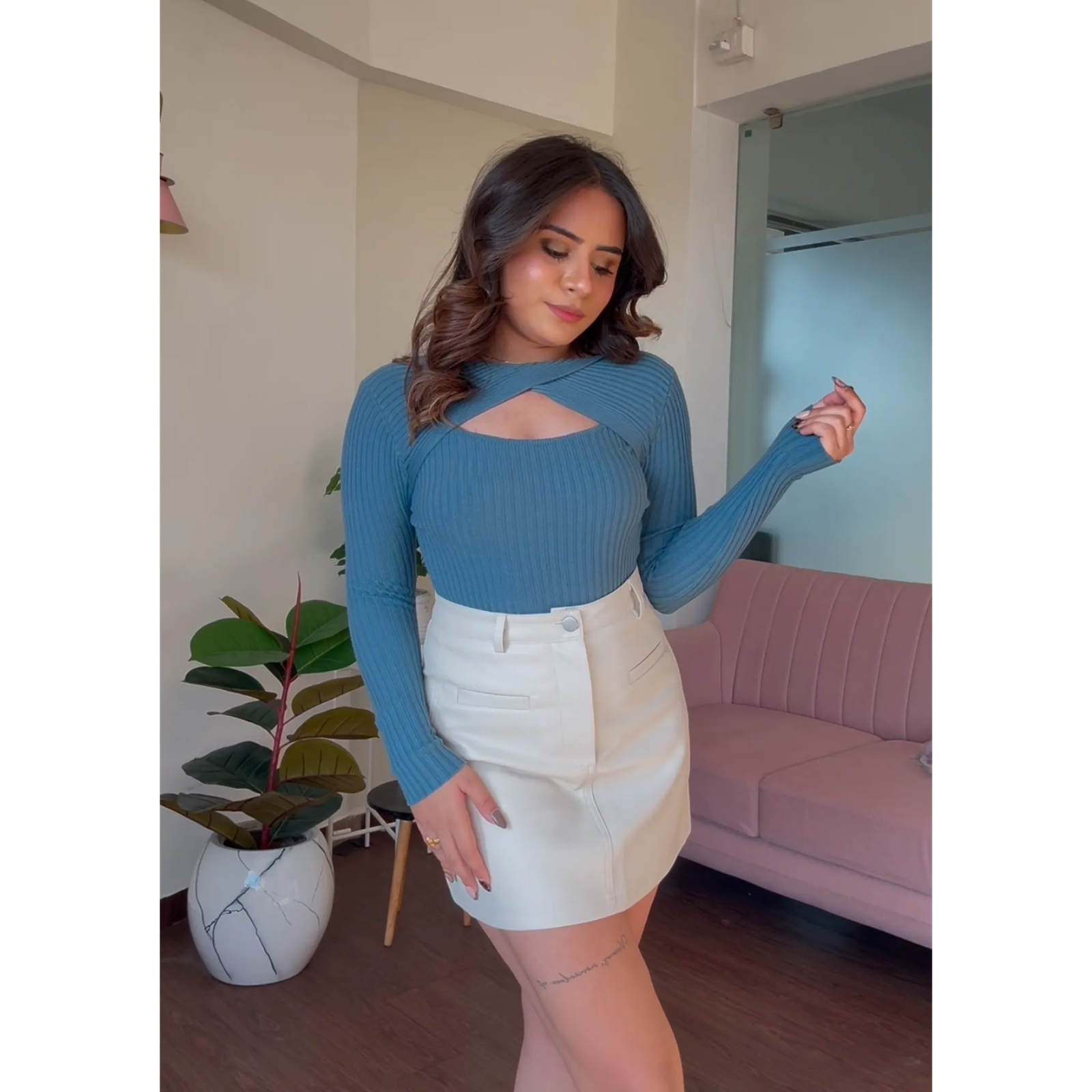 Ribbed Twist Detail Sweater Top