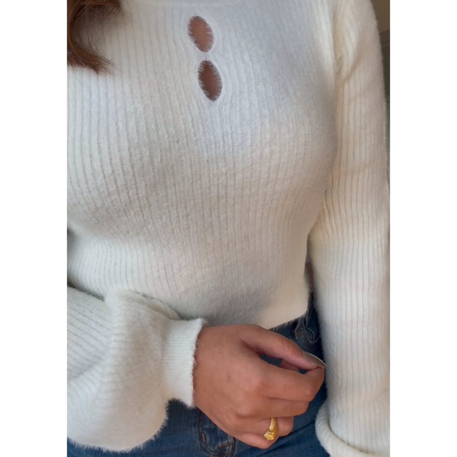 Fuzzy Neck Detail Cropped Top