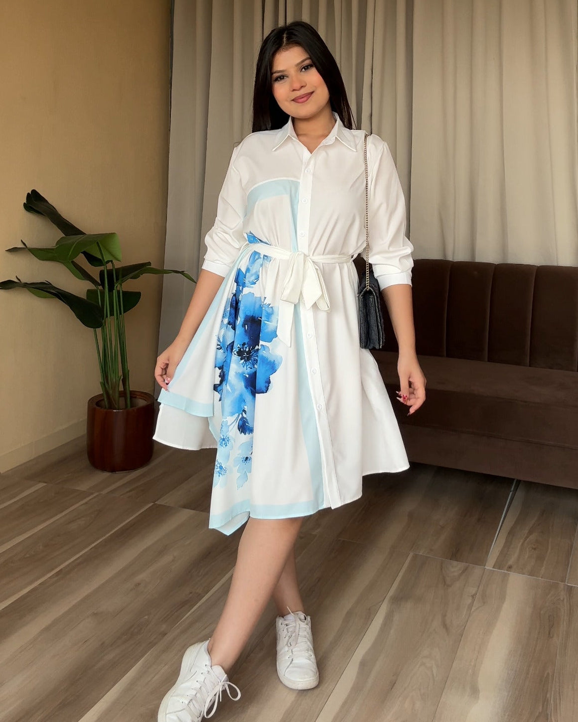 Floral Scarf Shirt Dress