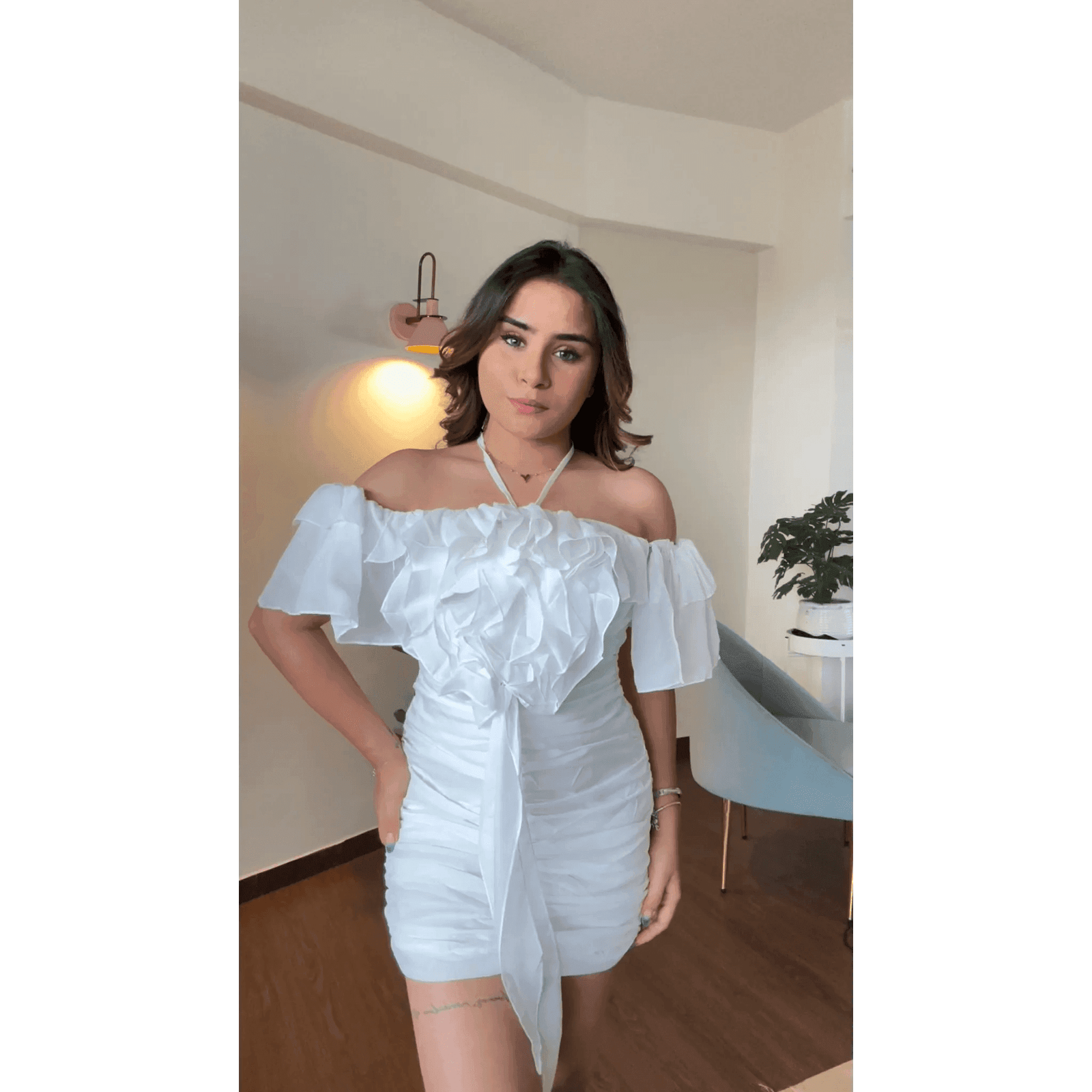 Chiffon Ruffle Mini Dress