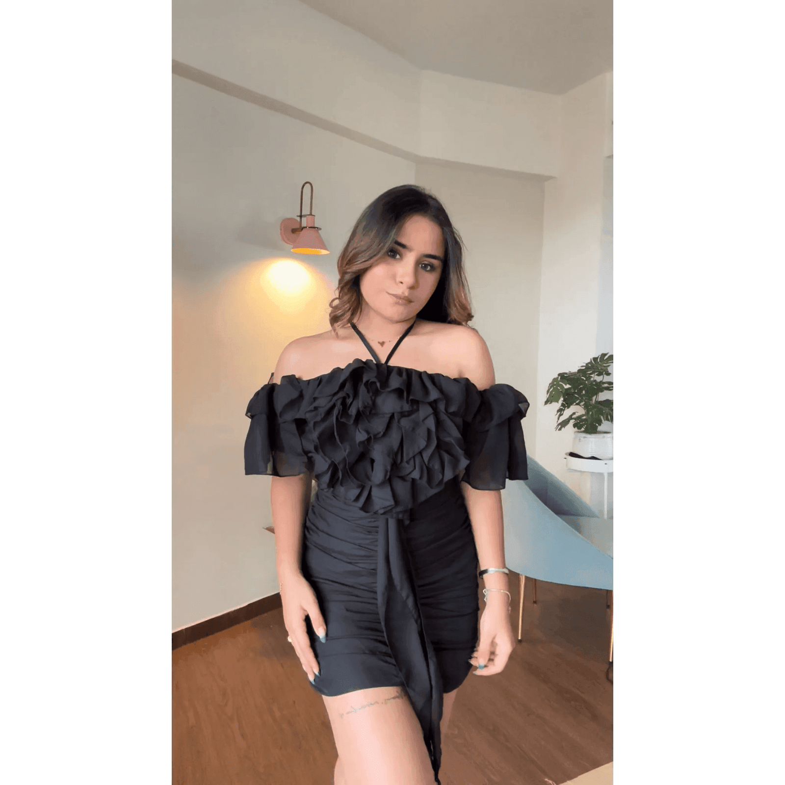 Chiffon Ruffle Mini Dress