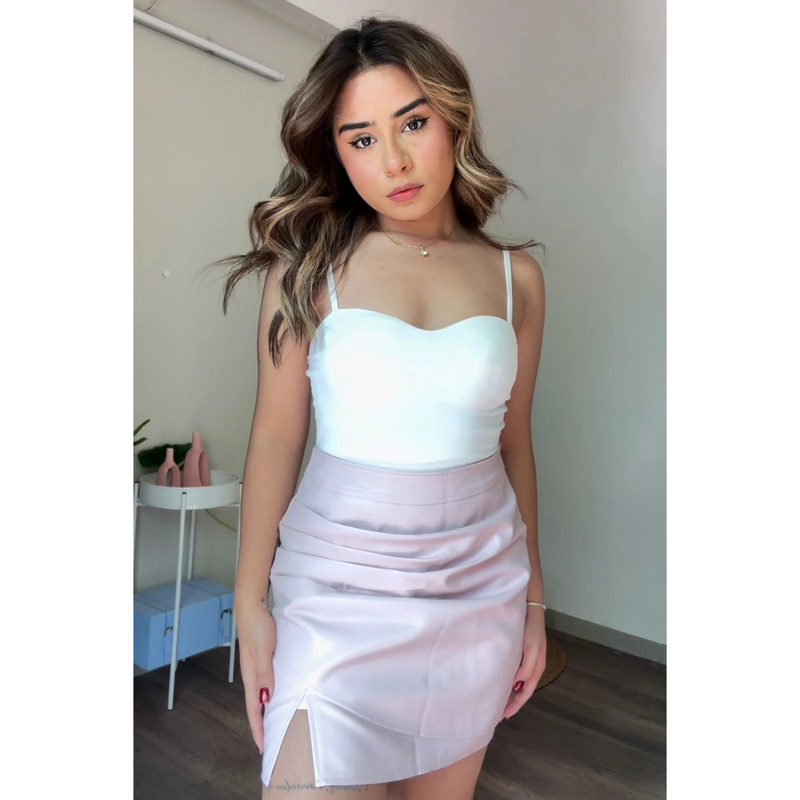 Faux Leather Ruched Mini Skirt