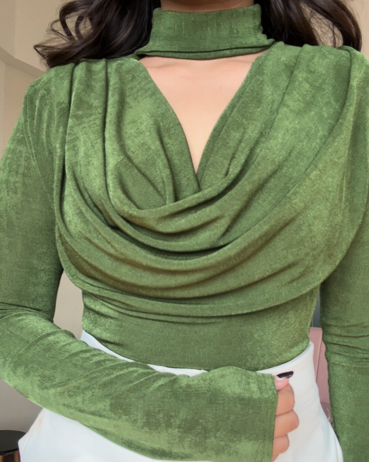 Choker Detailing Draped Full Sleeve Top