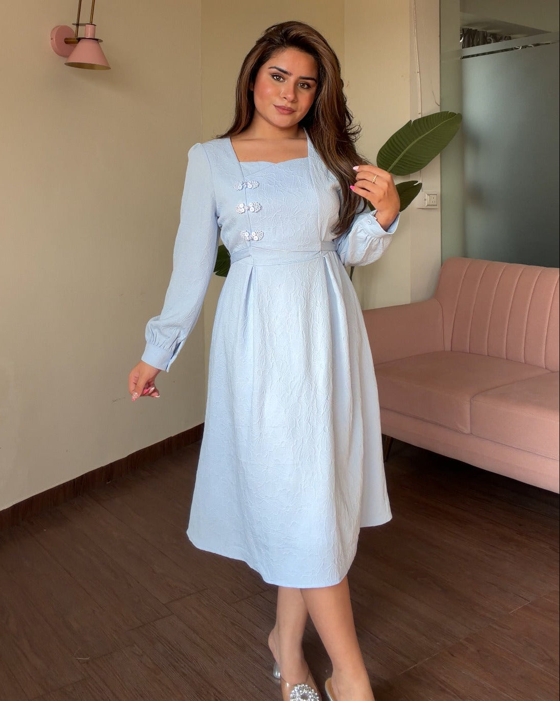 Cottage Core Cotton Puffy Midi Dress