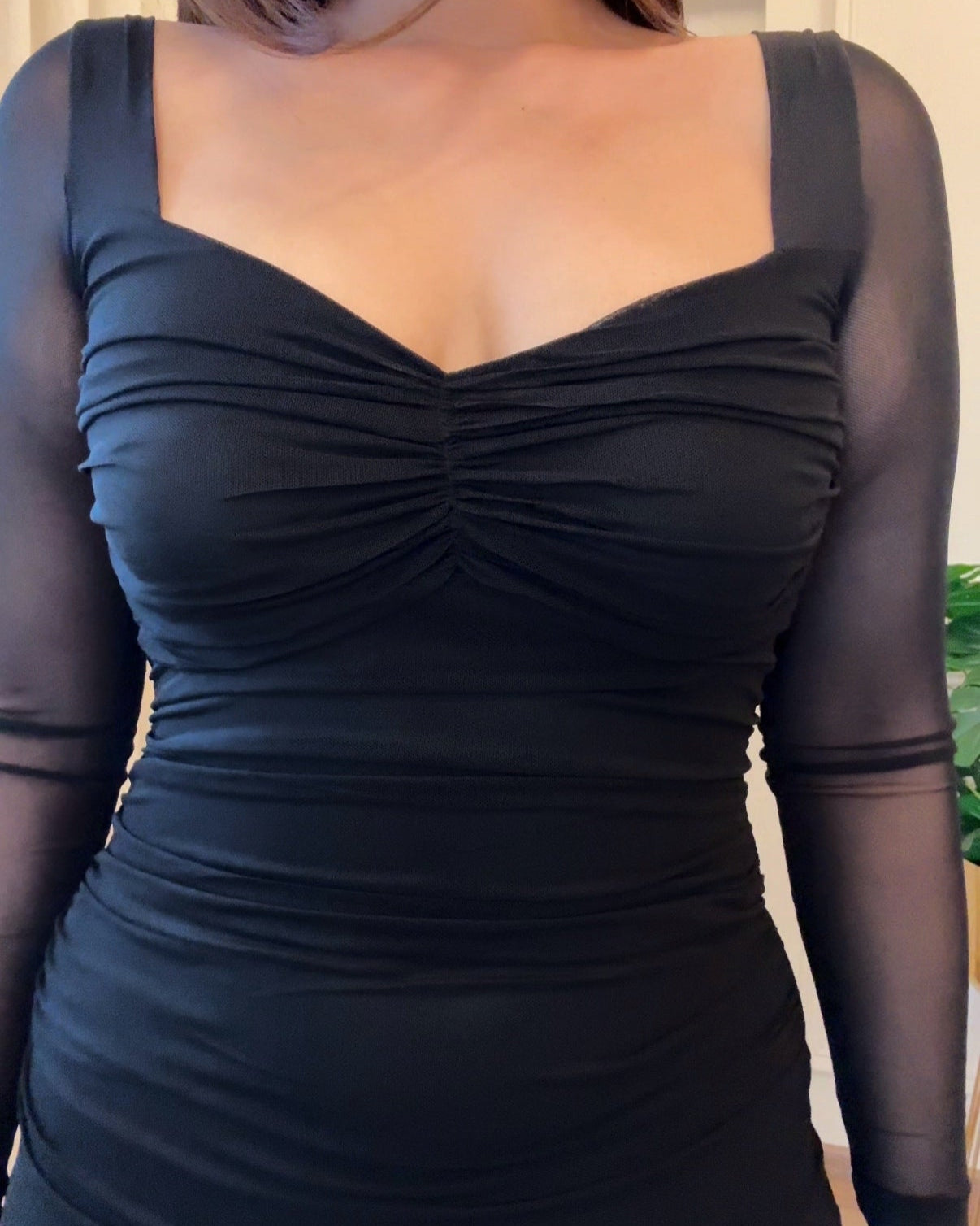 Mesh Mini Fit And Flared Full Sleeves Dress