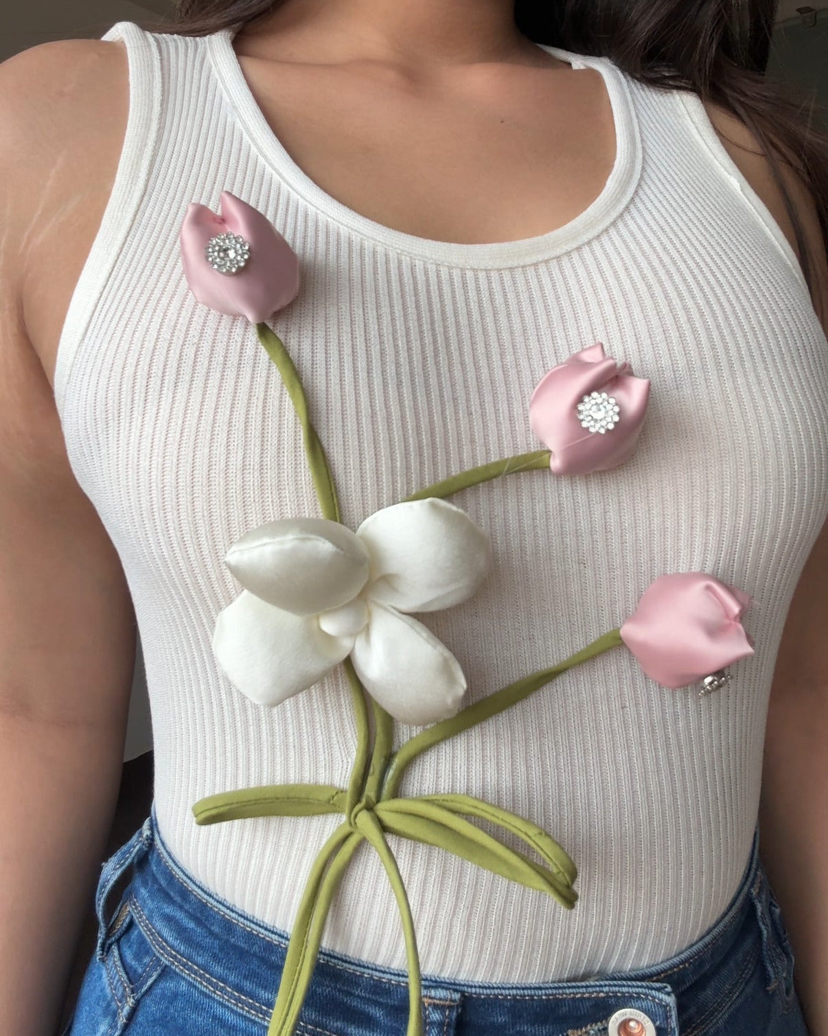 3D Floral Embellished Tank Top