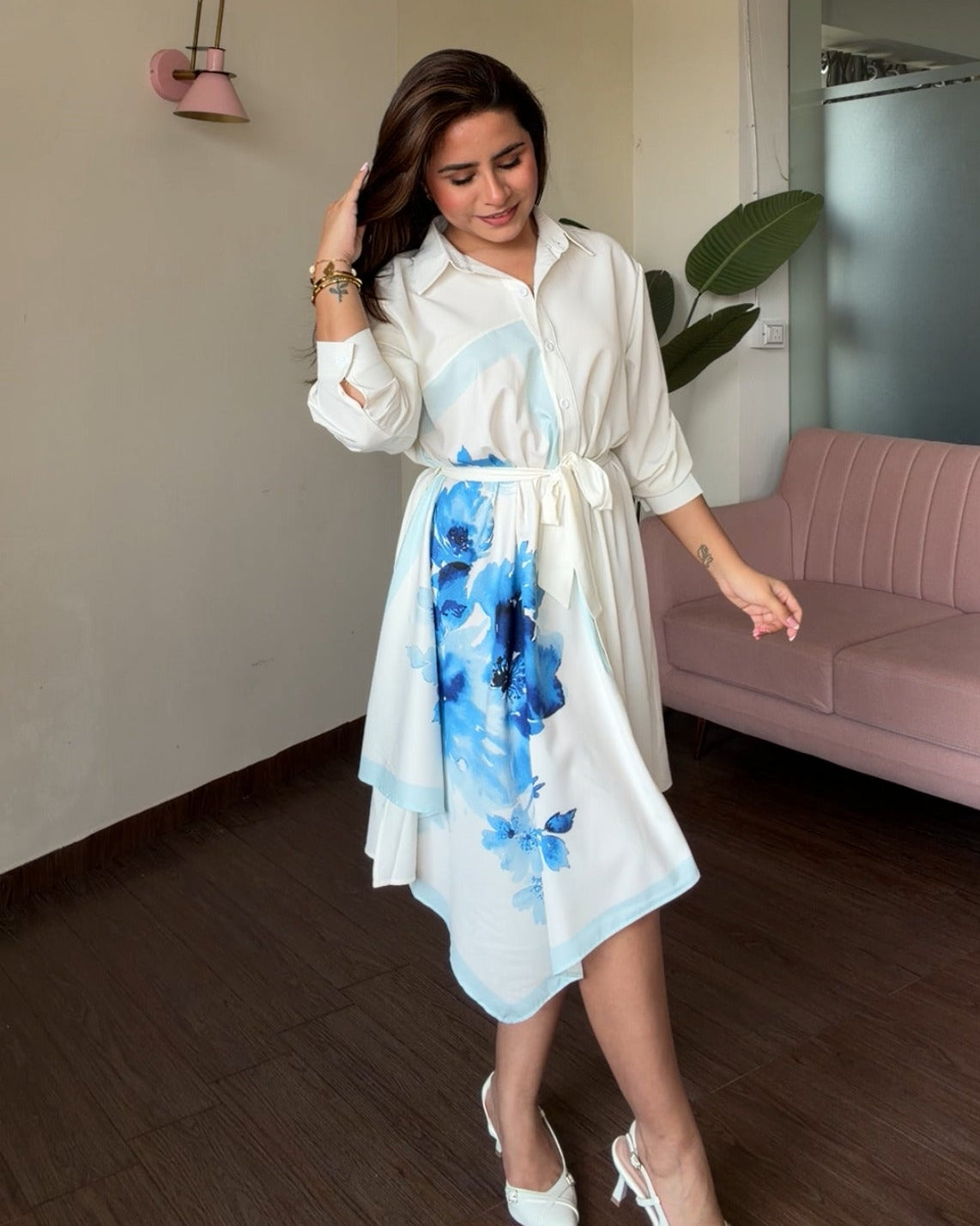 Floral Scarf Shirt Dress