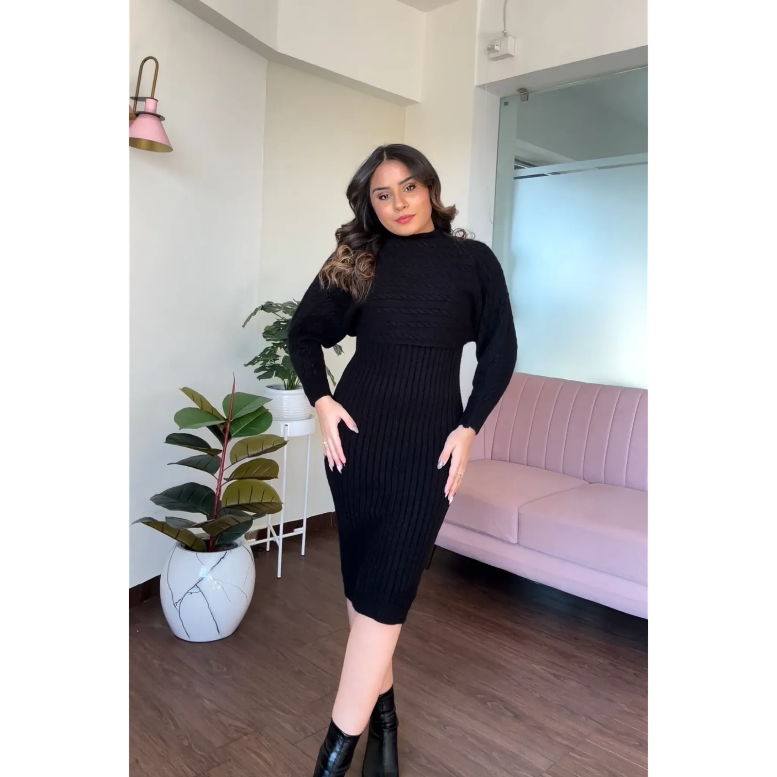 Cable Knit Sweater Dress With Pullover