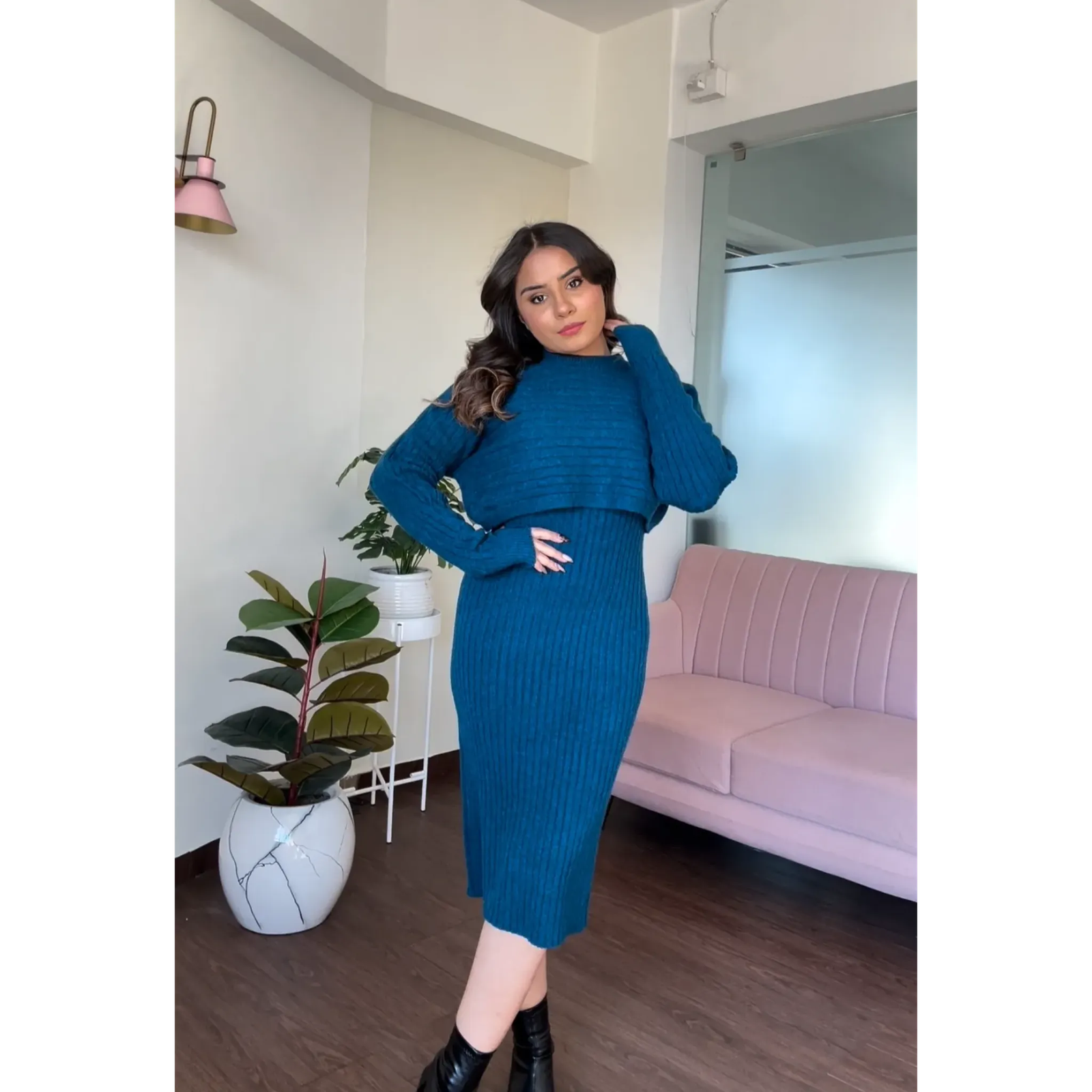 Cable Knit Sweater Dress With Pullover