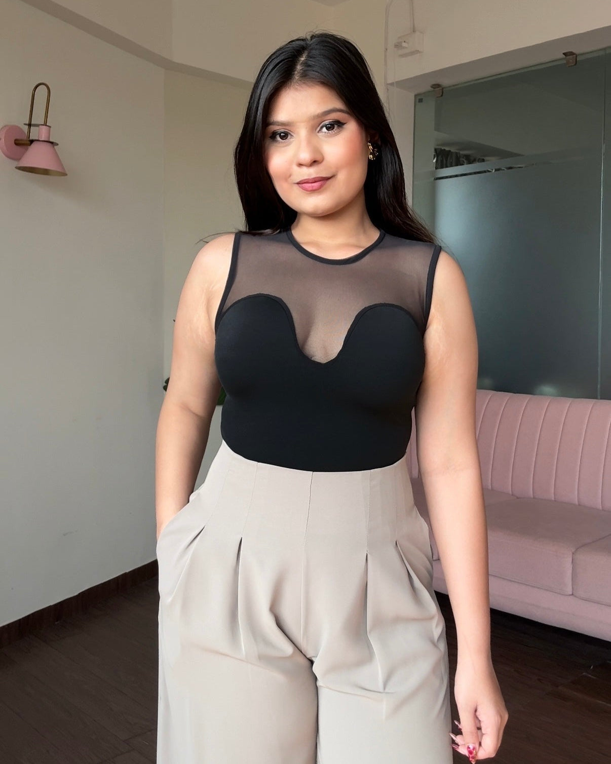 Cut Sleeve Mesh Bodysuit