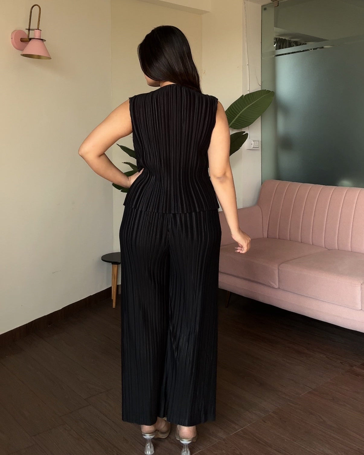 Cut Sleeve Wrinkle Magic Fabric Co-ord Set