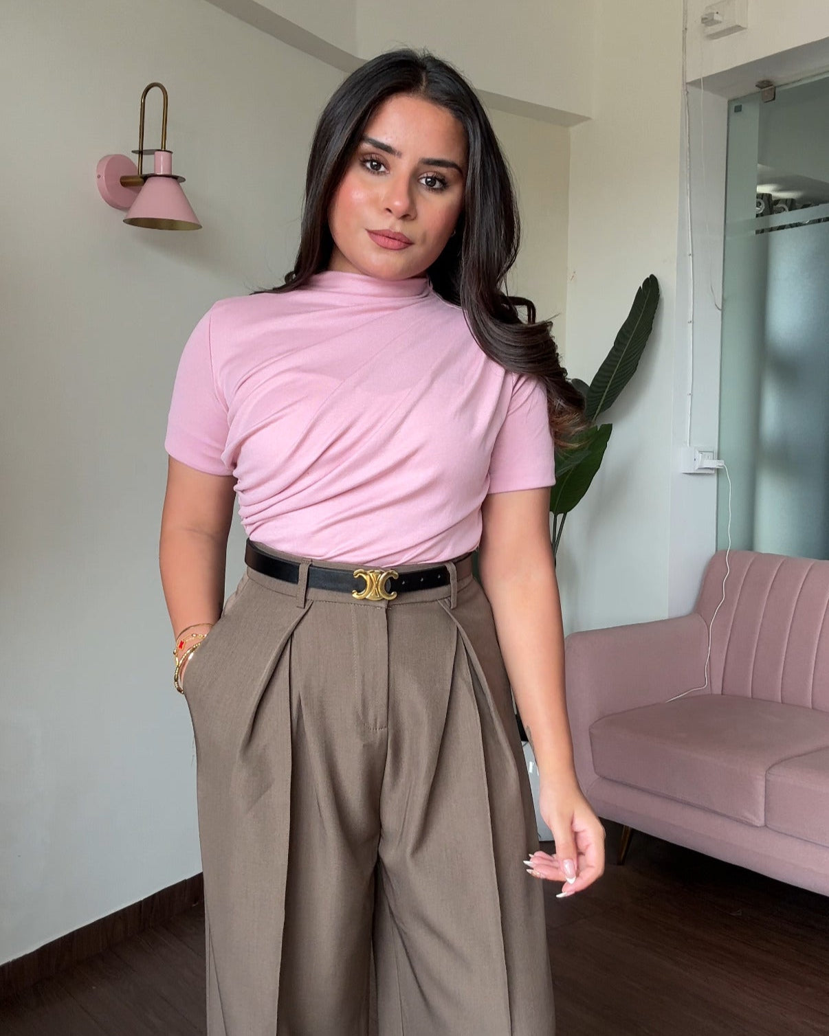 Draped High Neck Fitted Top