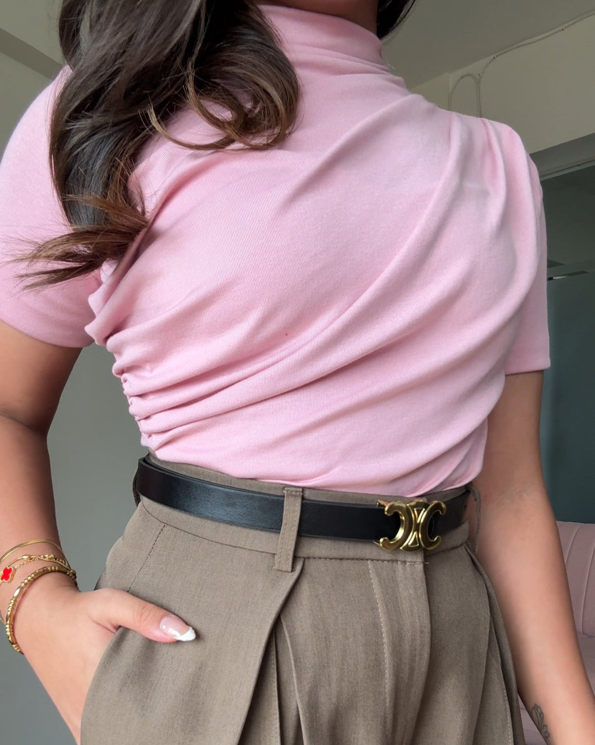 Draped High Neck Fitted Top