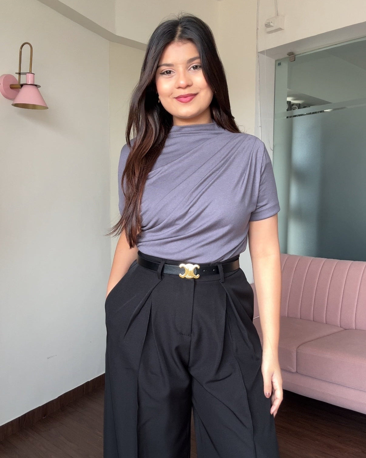 Draped High Neck Fitted Top