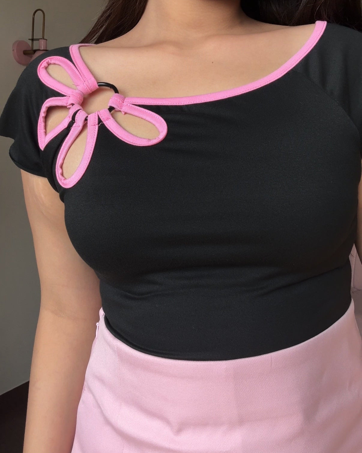 Flower Cutout Boat Neck Fitted Top