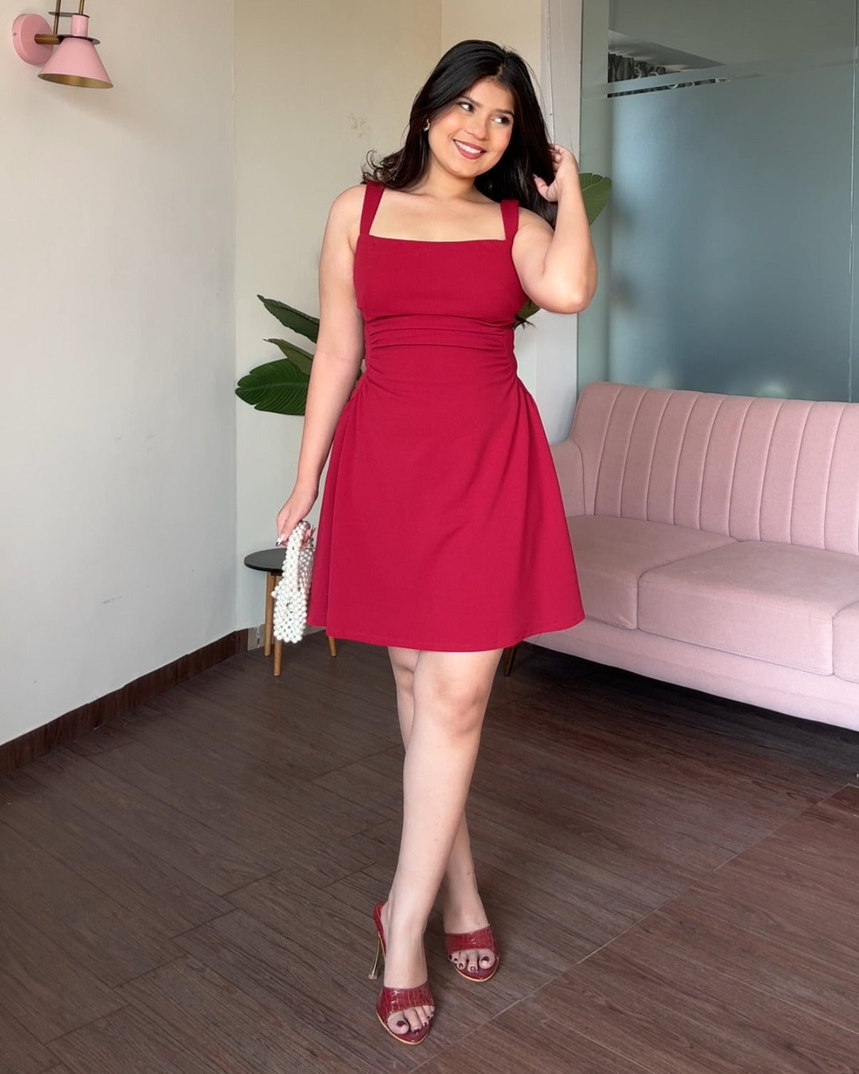 Waist Ruched Detailing Fit And Flared Dress