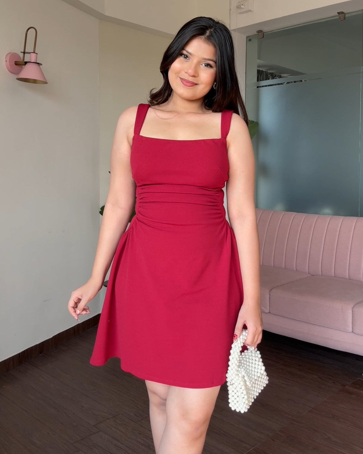 Waist Ruched Detailing Fit And Flared Dress