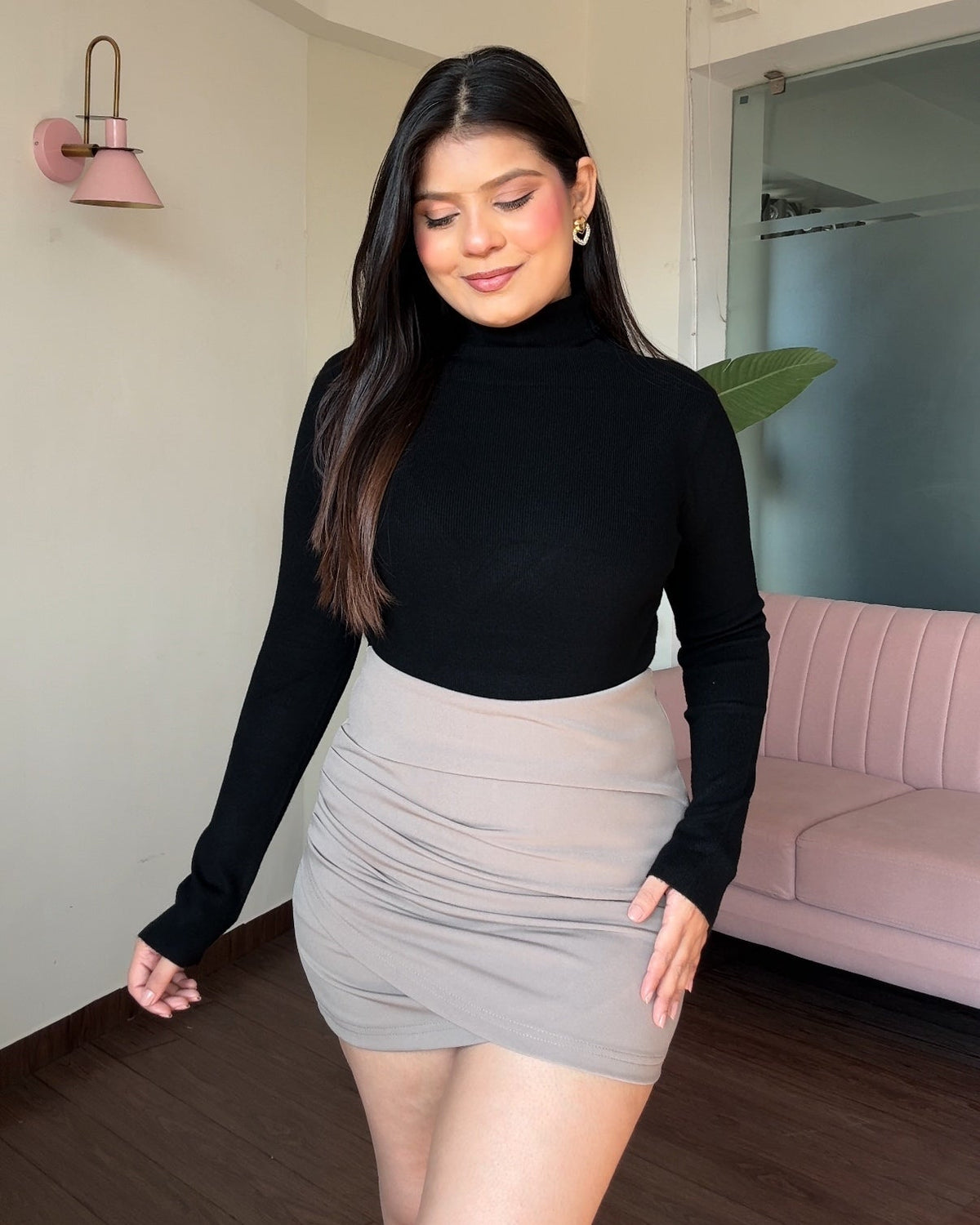 Side Ruched Basic Mini Skirt