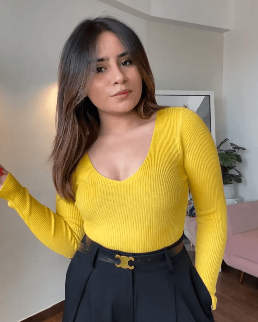 V Neck Ribbed Knitted Top