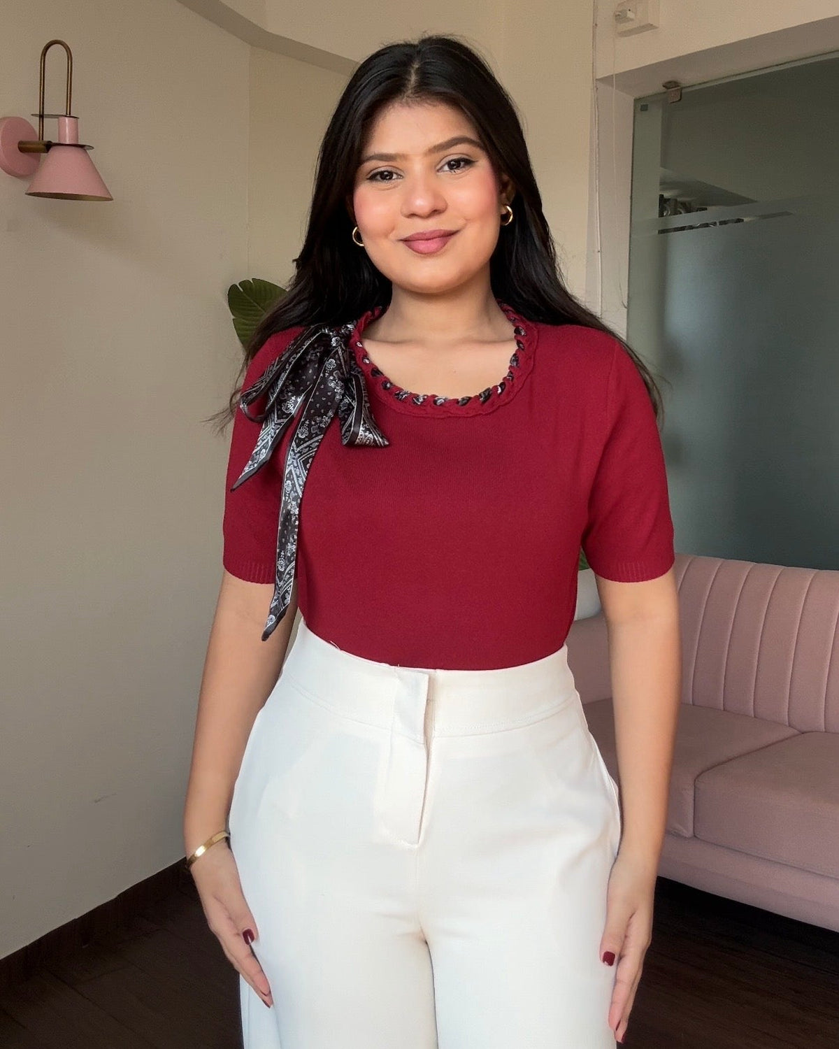 Scarf Detailing T-Shirt Top