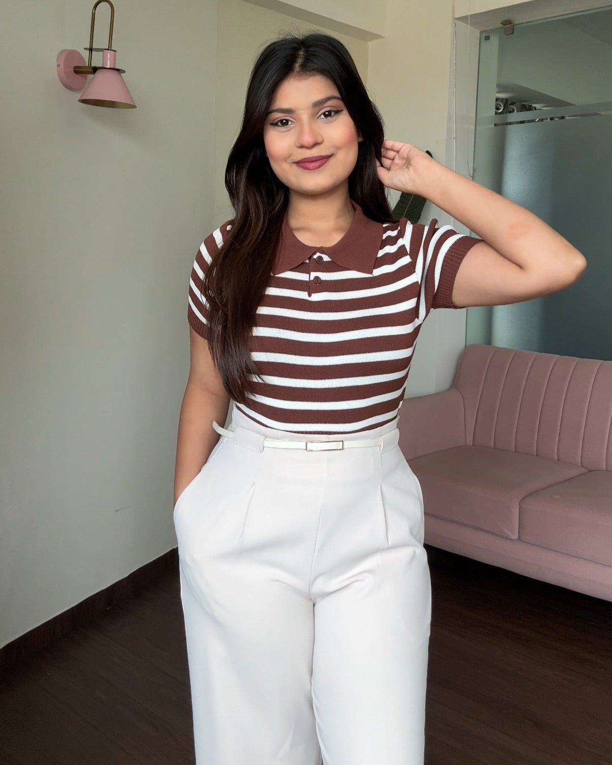 Stripped Button-Up Polo Tee