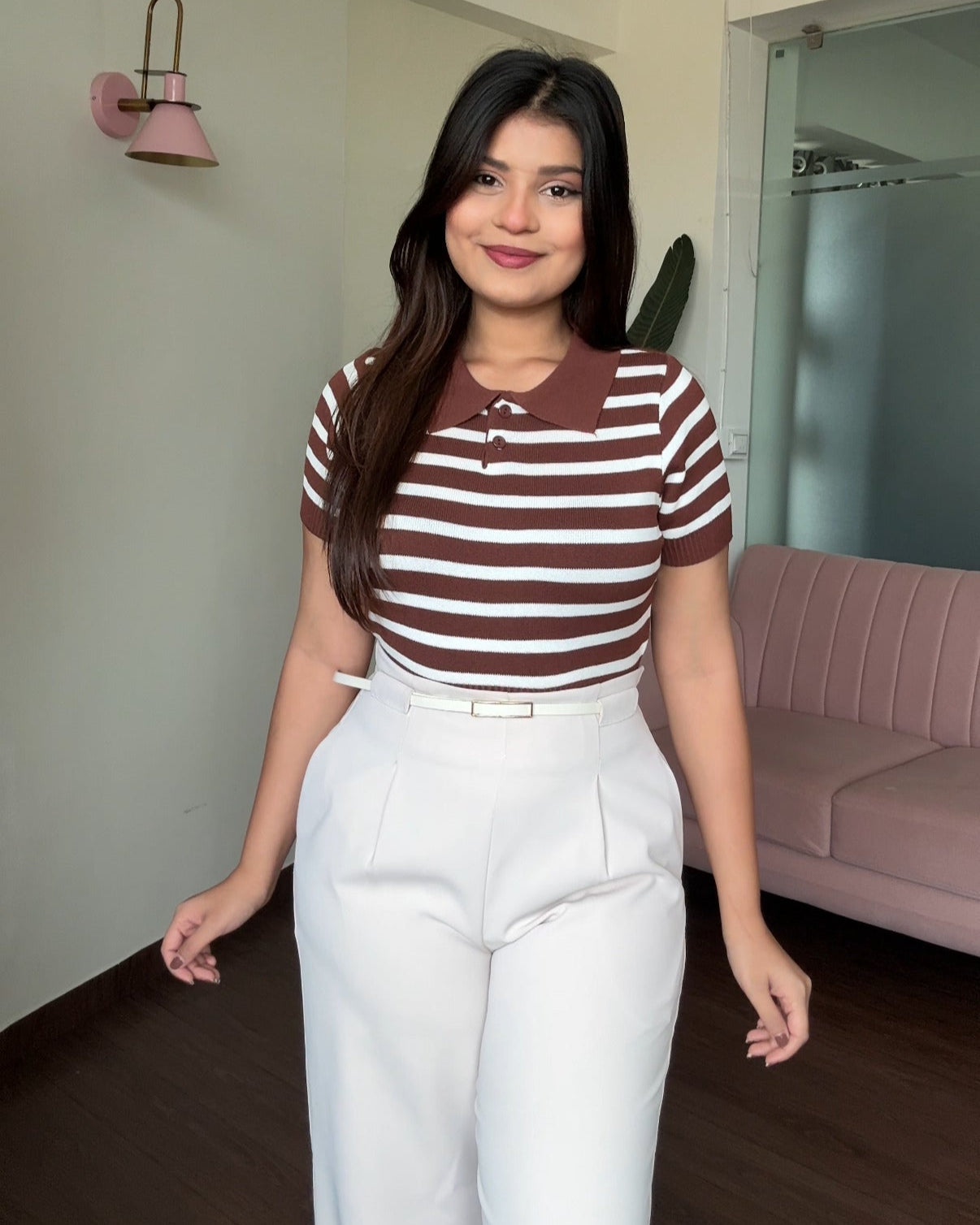 Stripped Button-Up Polo Tee